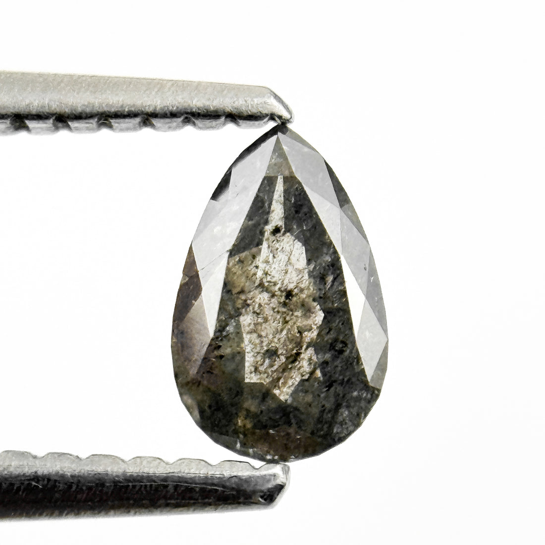 0.37 Ct Pear Rose Cut Grey Natural Salt and Pepper Diamond