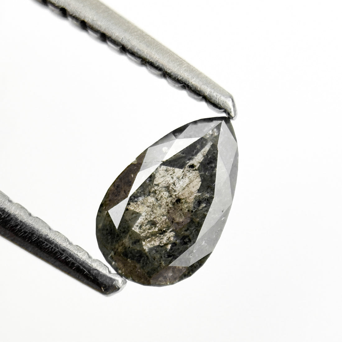 0.37 Ct Pear Rose Cut Grey Natural Salt and Pepper Diamond