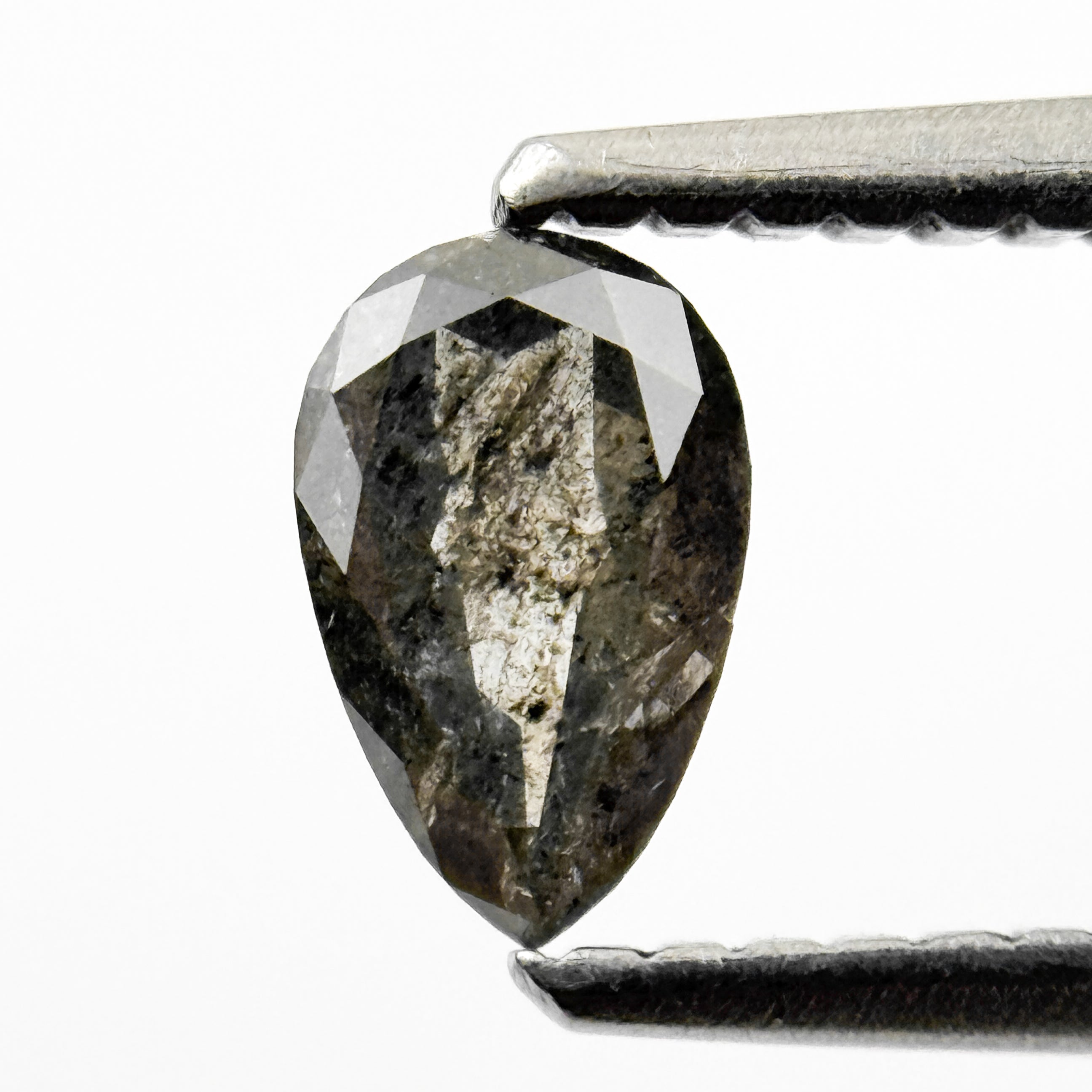 0.37 Ct Pear Rose Cut Grey Natural Salt and Pepper Diamond