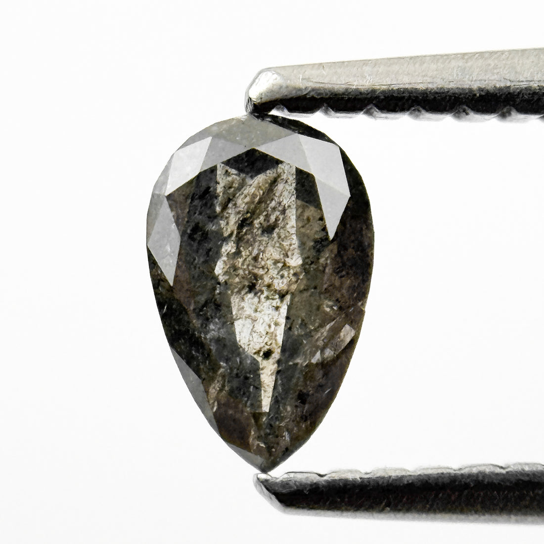 0.37 Ct Pear Rose Cut Grey Natural Salt and Pepper Diamond