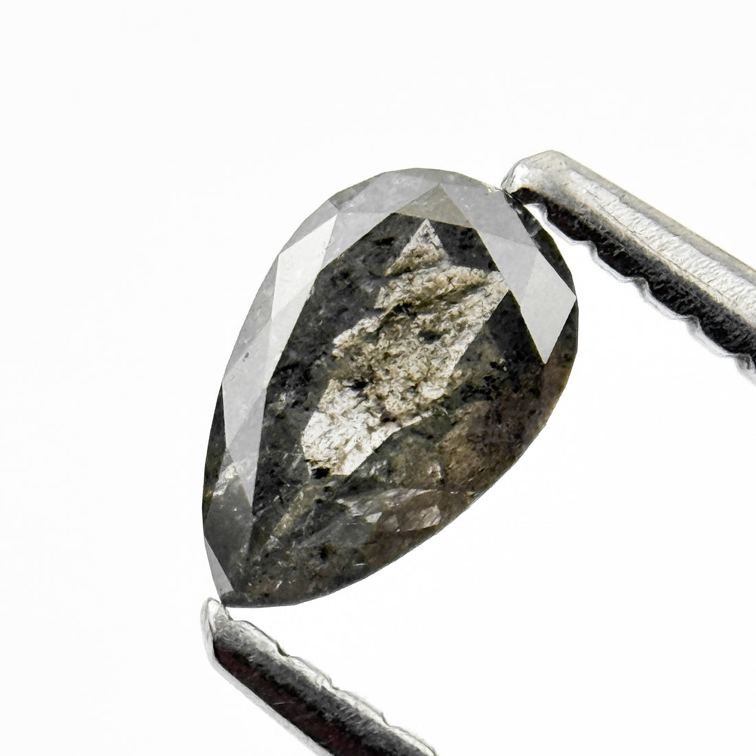 0.37 Ct Pear Rose Cut Grey Natural Salt and Pepper Diamond