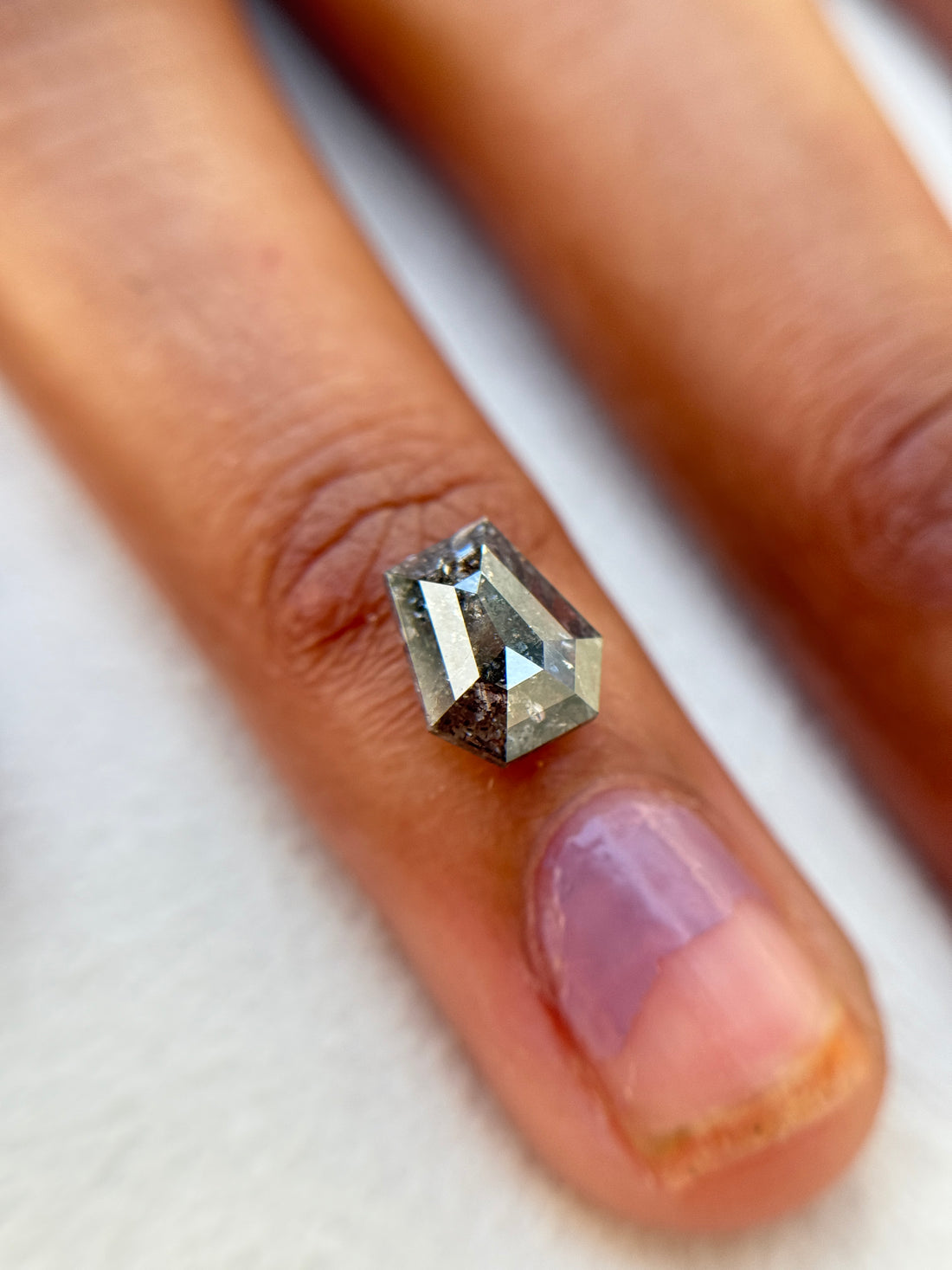 1.49 Ct Coffin Rose Cut Grey Natural Salt and Pepper Diamond