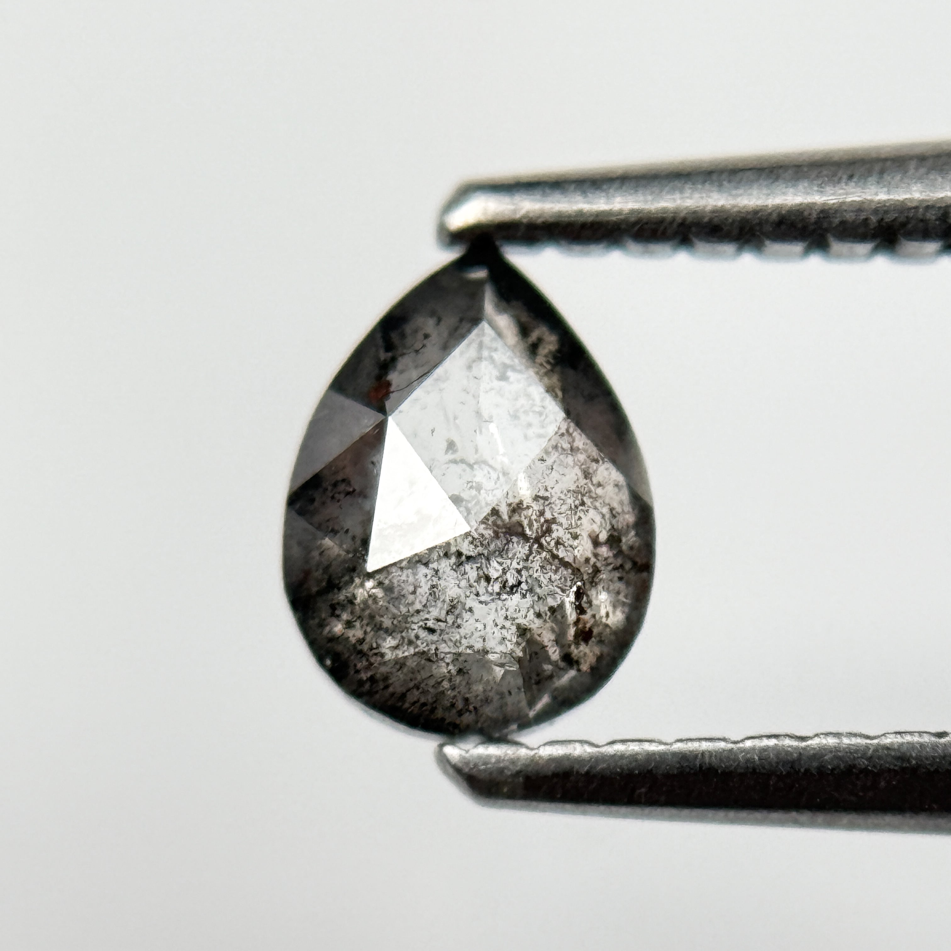 0.56 Ct Pear Rose Cut Grey Natural Salt and Pepper Diamond