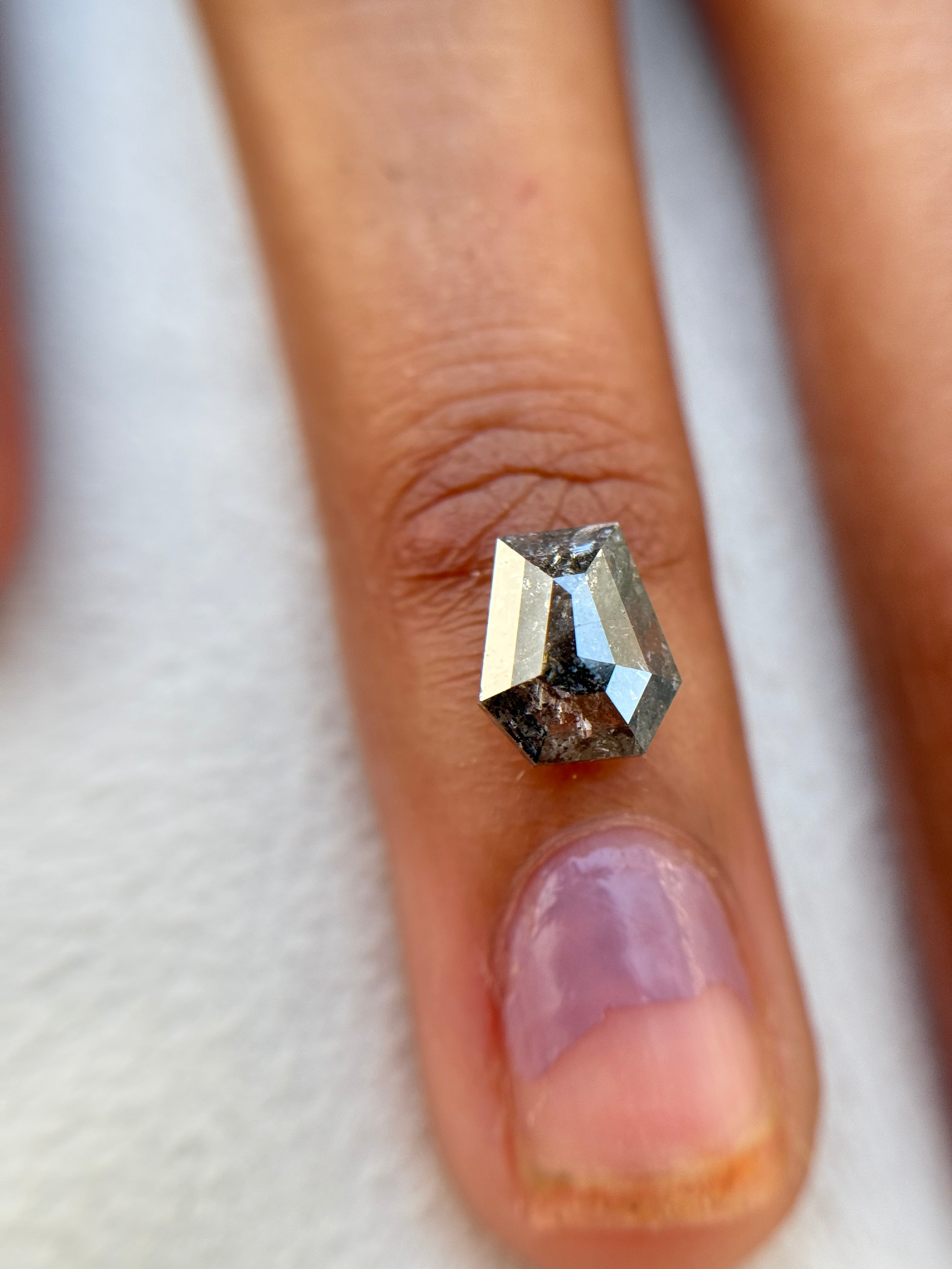 1.49 Ct Coffin Rose Cut Grey Natural Salt and Pepper Diamond