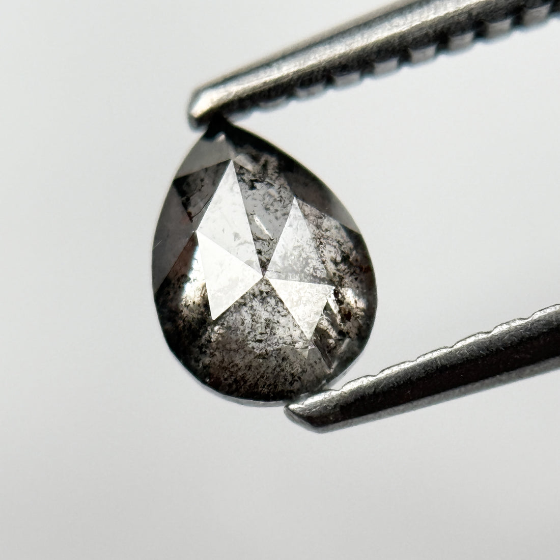 0.56 Ct Pear Rose Cut Grey Natural Salt and Pepper Diamond