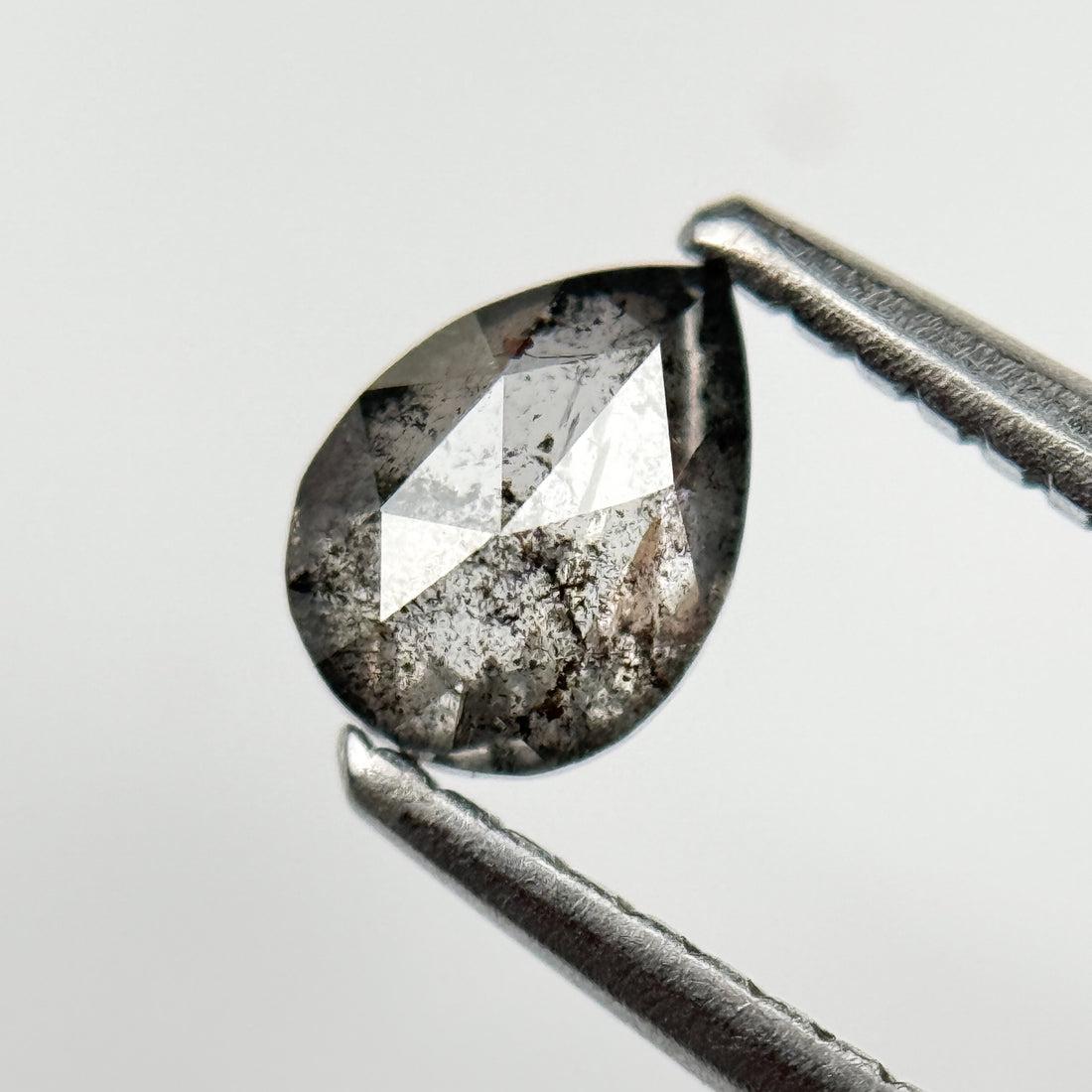 0.56 Ct Pear Rose Cut Grey Natural Salt and Pepper Diamond