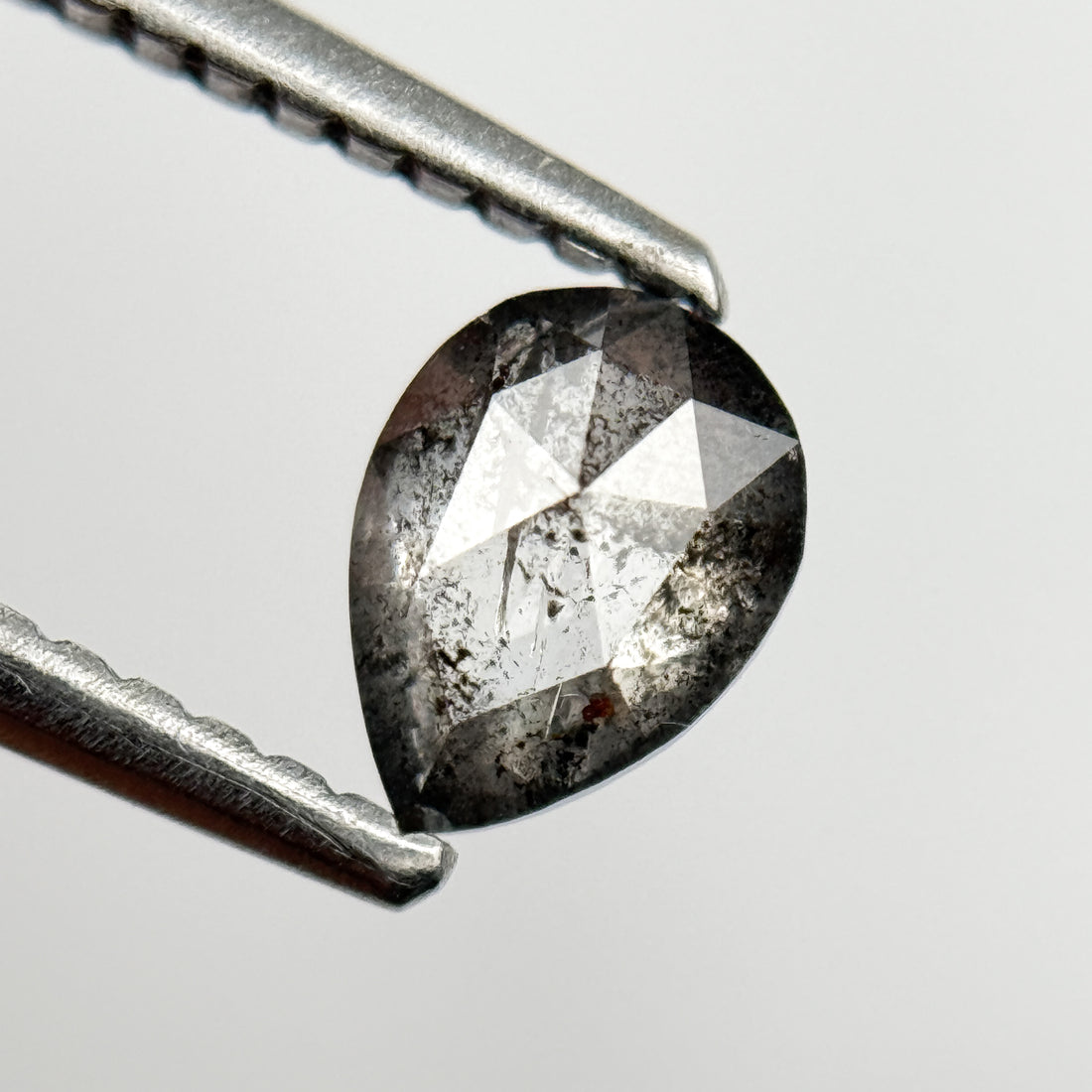 0.56 Ct Pear Rose Cut Grey Natural Salt and Pepper Diamond