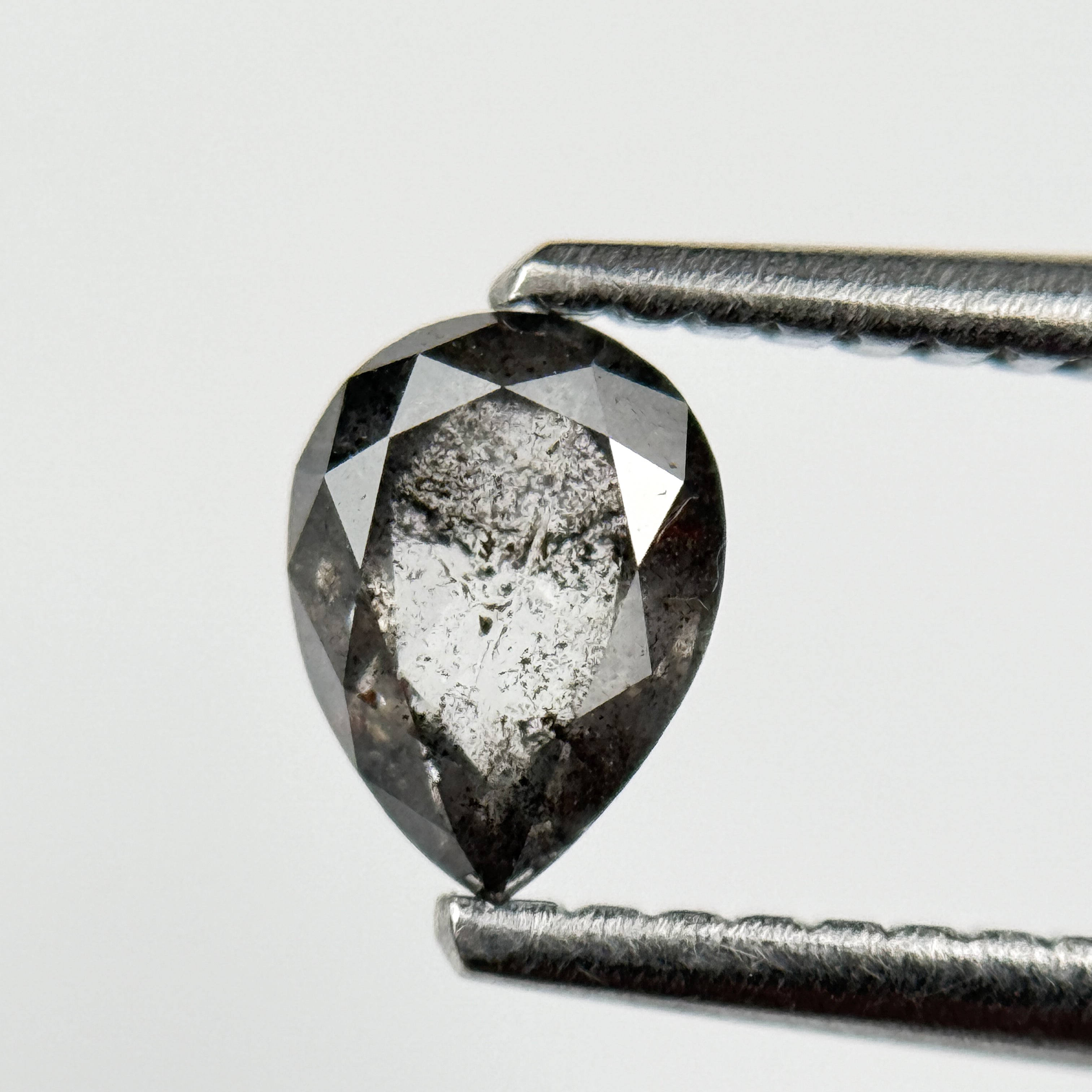 0.56 Ct Pear Rose Cut Grey Natural Salt and Pepper Diamond
