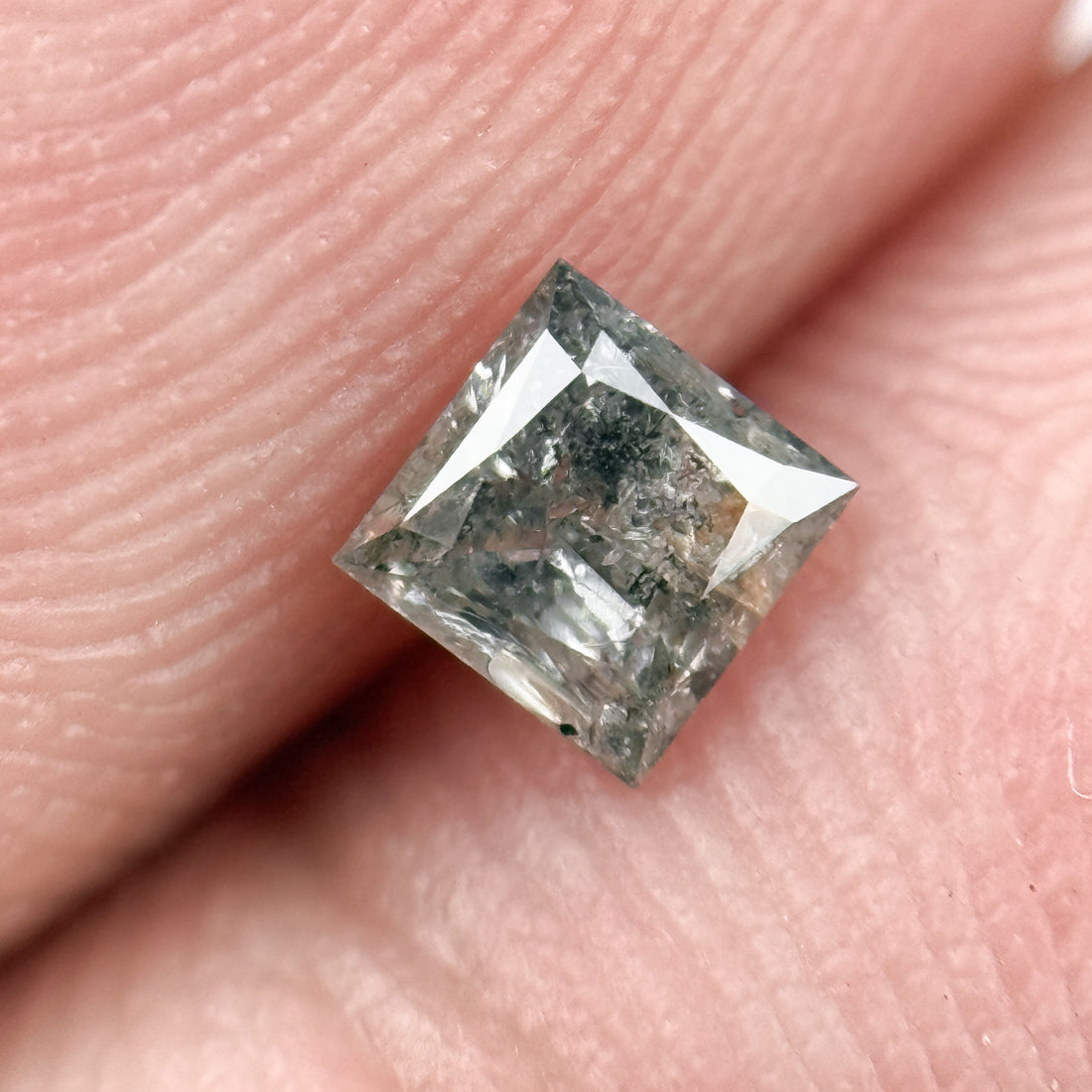 0.30 Ct Princess Rose Cut Grey Natural Salt and Pepper Diamond