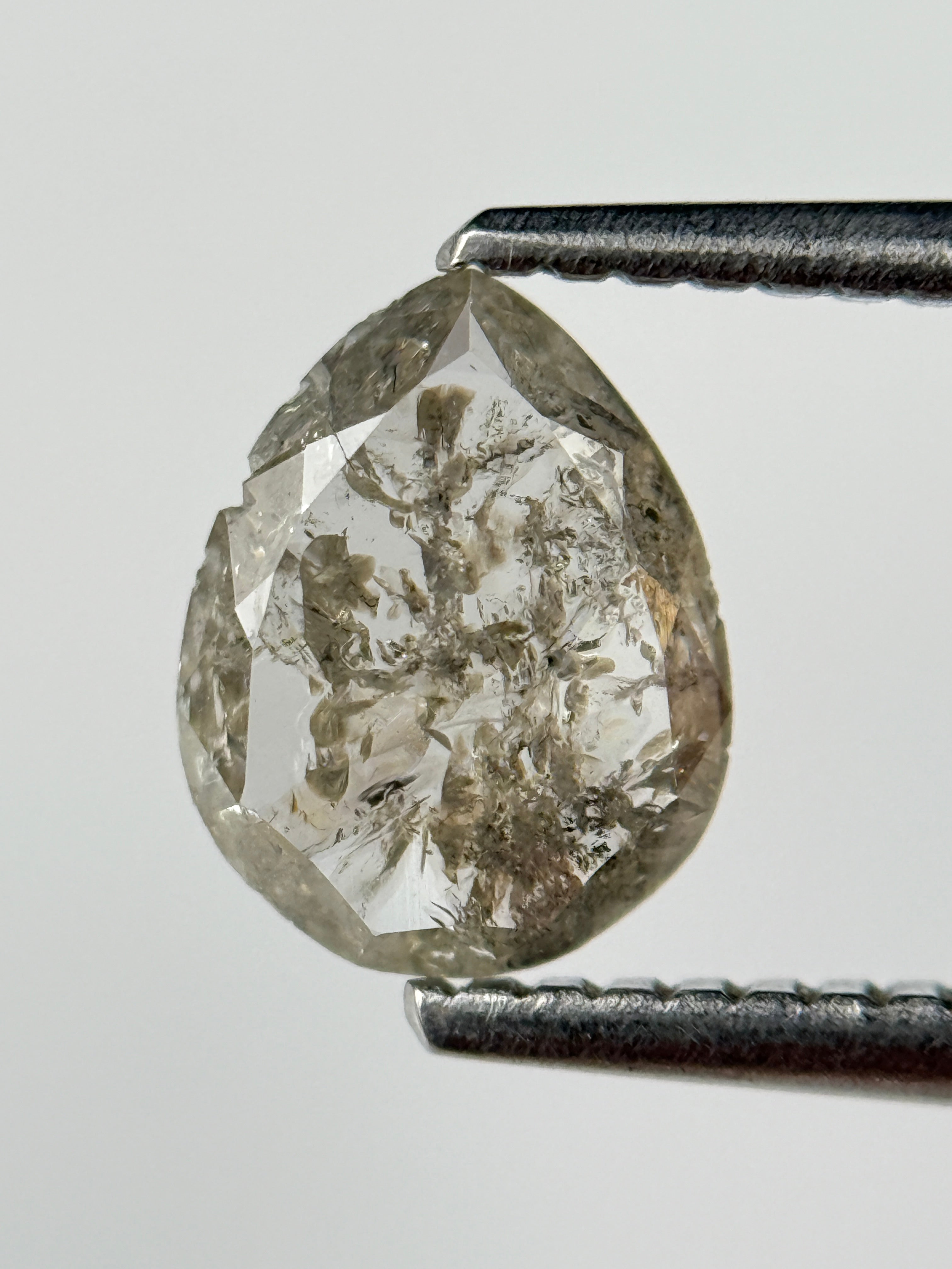 0.63 Ct Pear Rose Cut Grey Natural Salt and Pepper Diamond