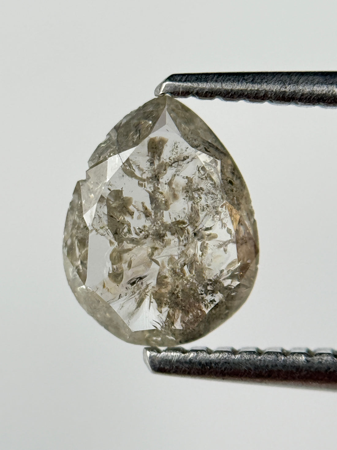 0.63 Ct Pear Rose Cut Grey Natural Salt and Pepper Diamond