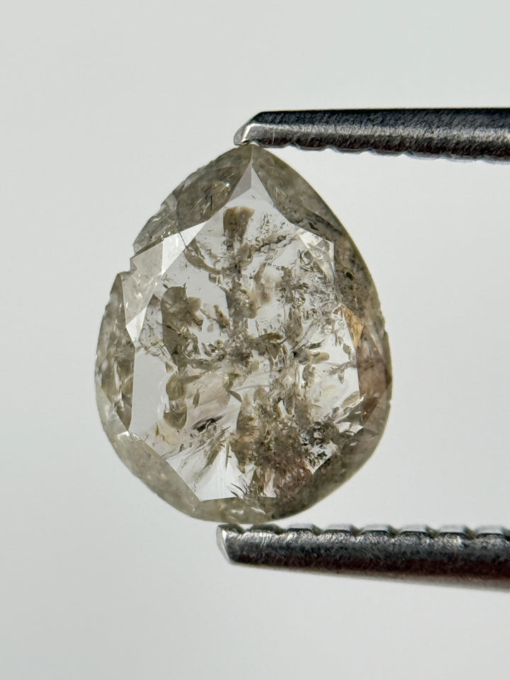 0.63 Ct Pear Rose Cut Grey Natural Salt and Pepper Diamond