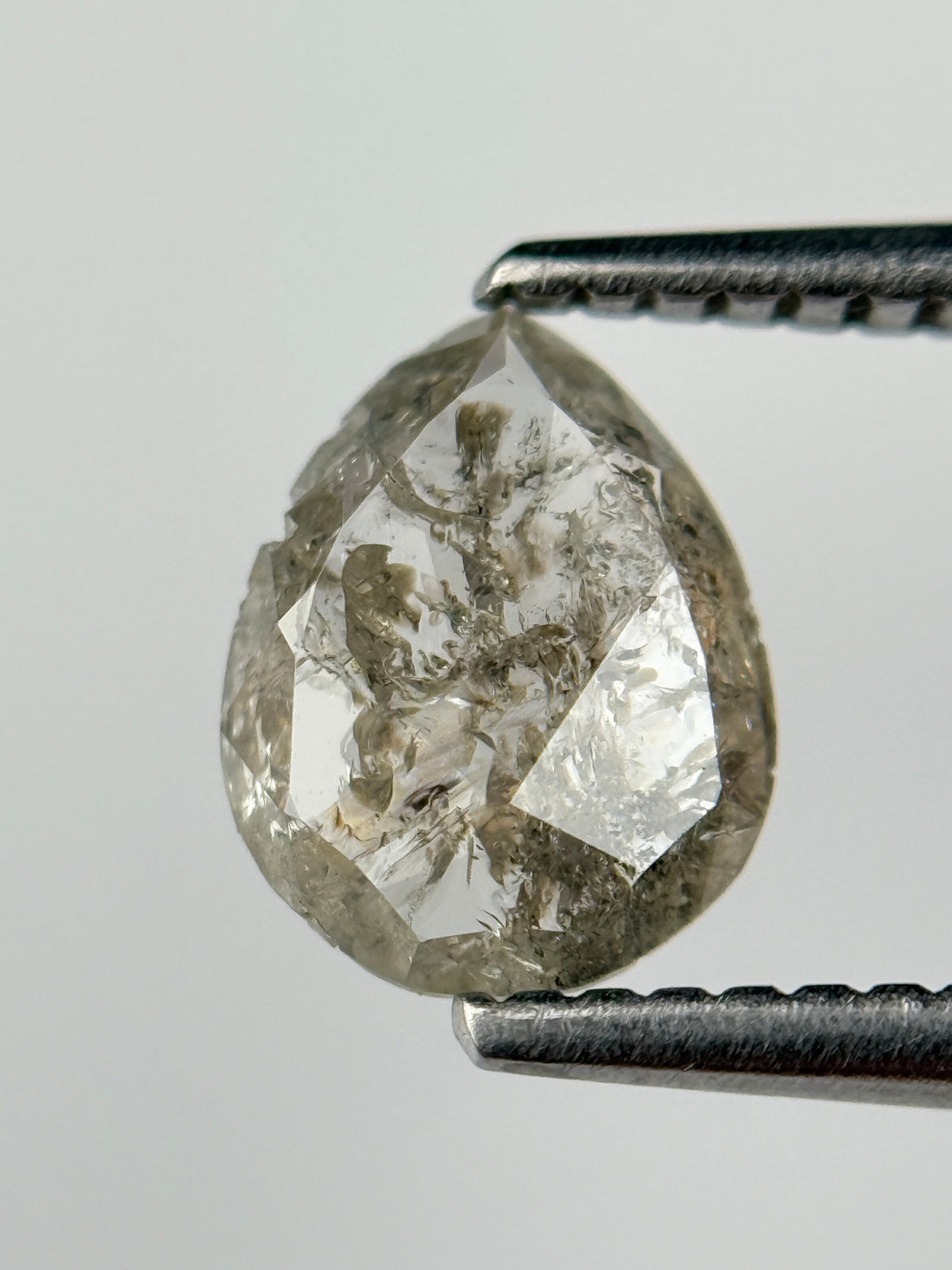 0.63 Ct Pear Rose Cut Grey Natural Salt and Pepper Diamond