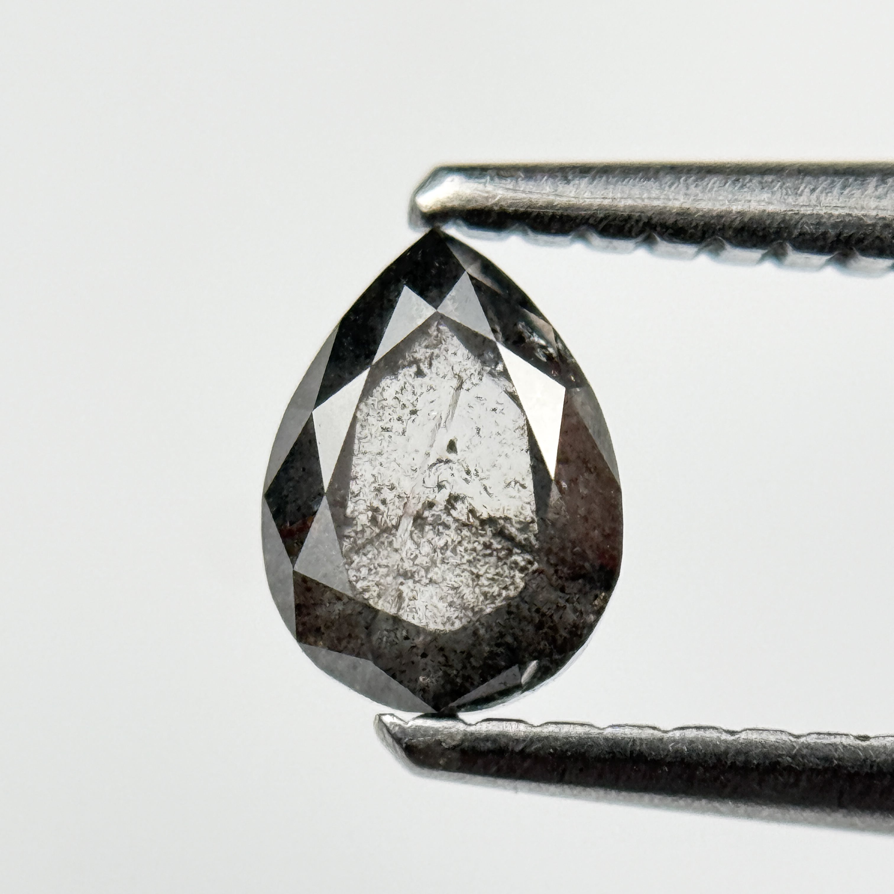 0.56 Ct Pear Rose Cut Grey Natural Salt and Pepper Diamond