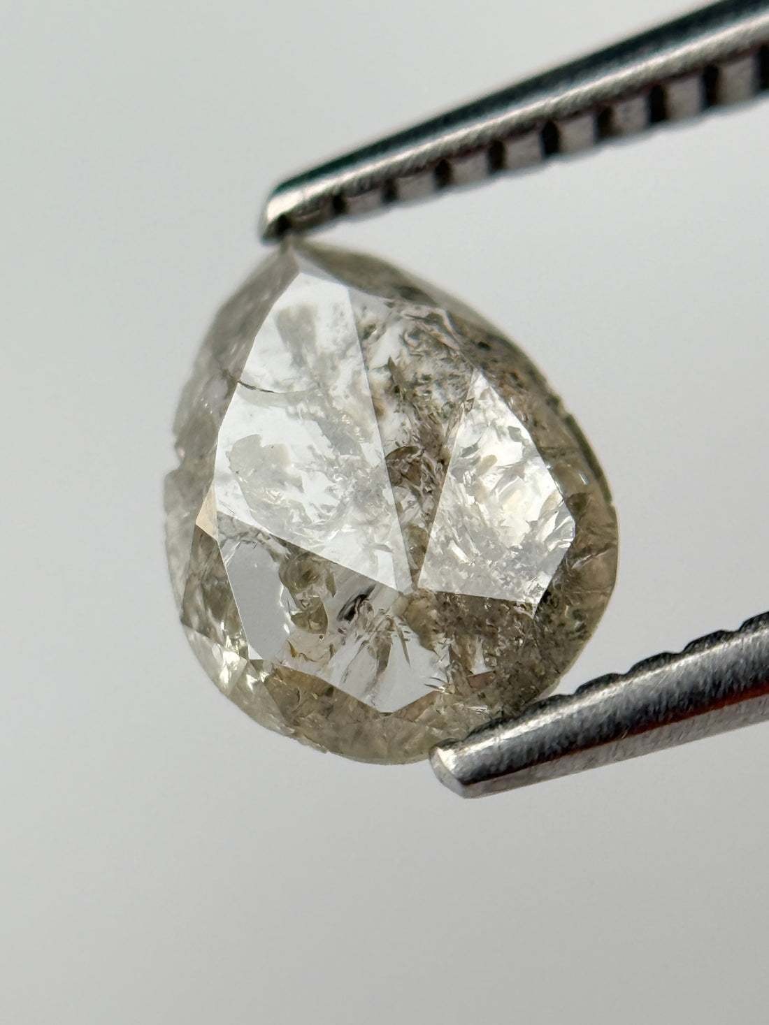 0.63 Ct Pear Rose Cut Grey Natural Salt and Pepper Diamond