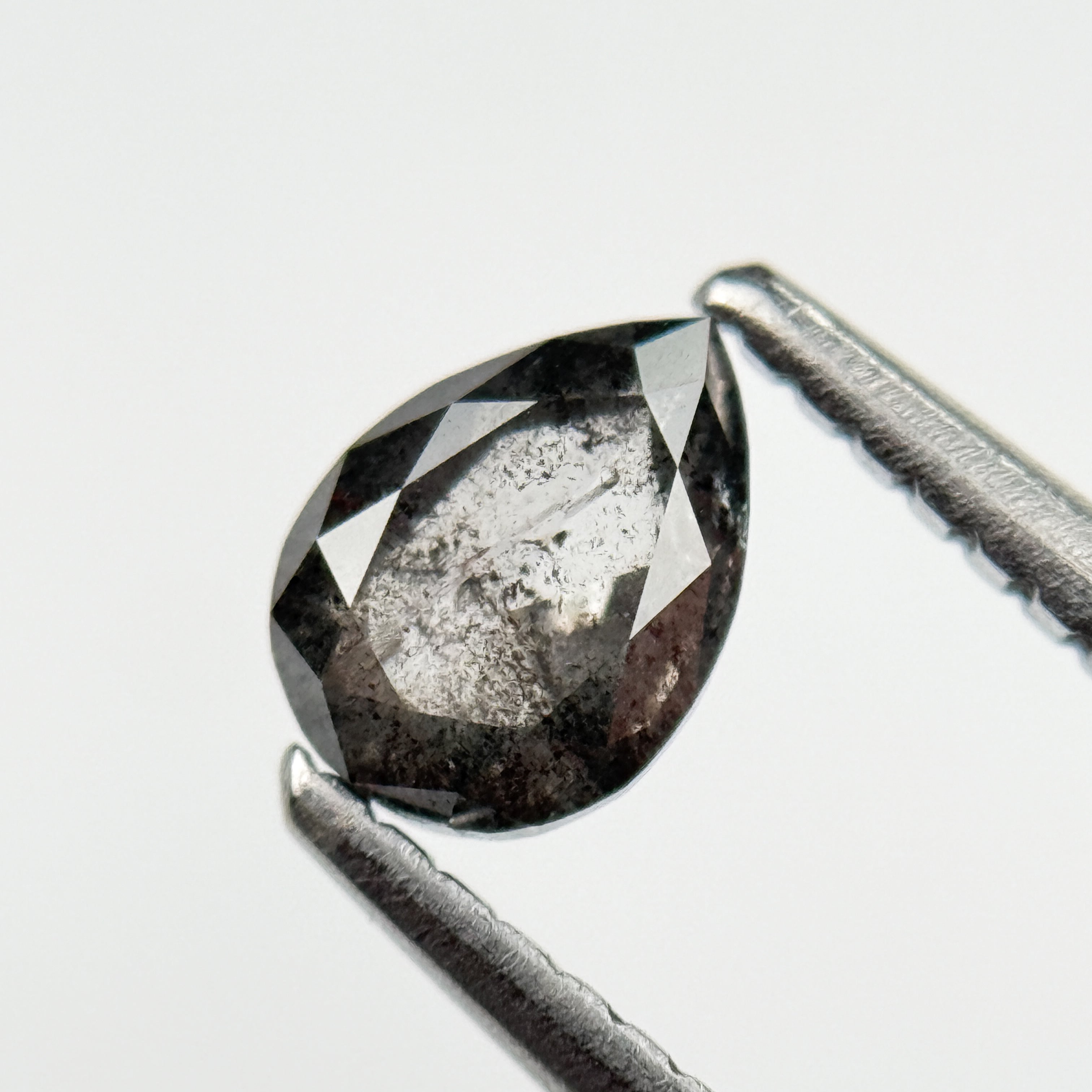 0.56 Ct Pear Rose Cut Grey Natural Salt and Pepper Diamond