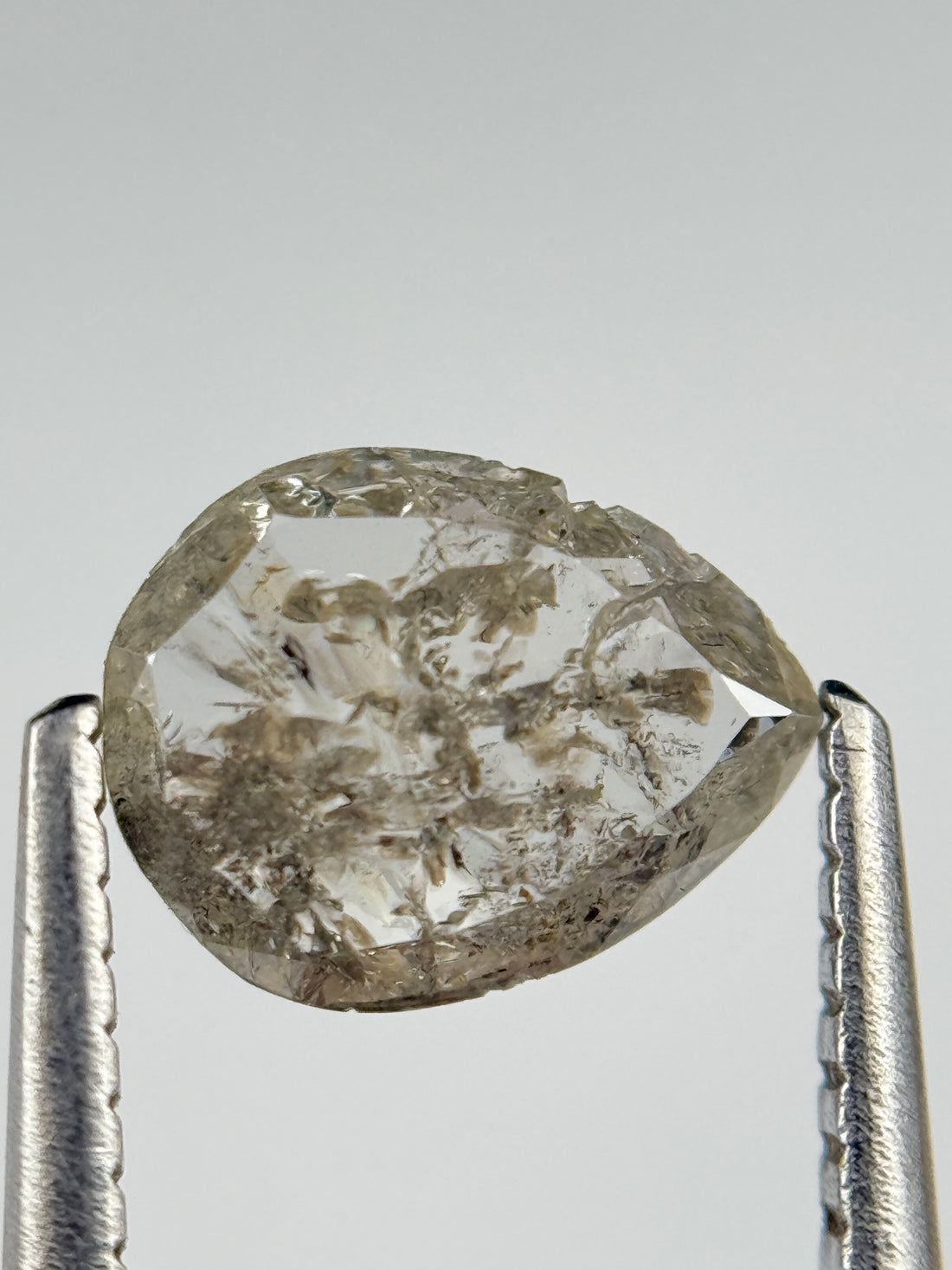 0.63 Ct Pear Rose Cut Grey Natural Salt and Pepper Diamond