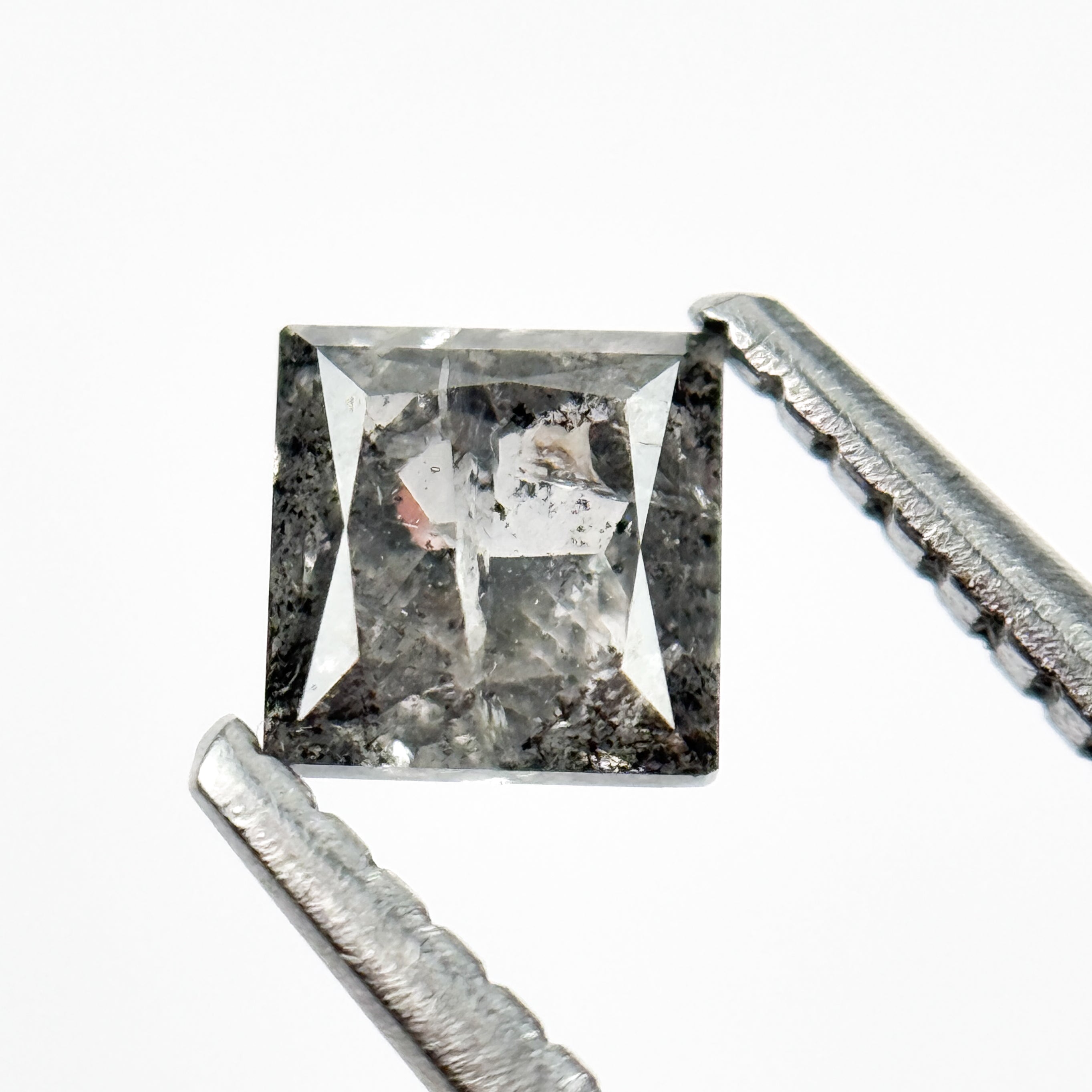 0.58 Ct Princess Rose Cut Grey Natural Salt and Pepper Diamond