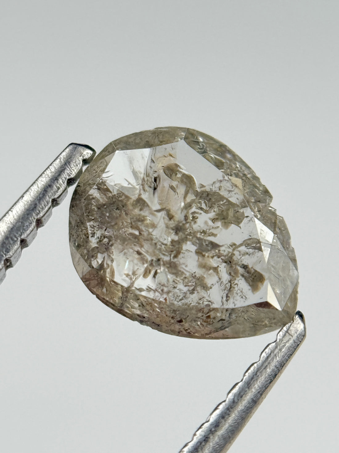 0.63 Ct Pear Rose Cut Grey Natural Salt and Pepper Diamond