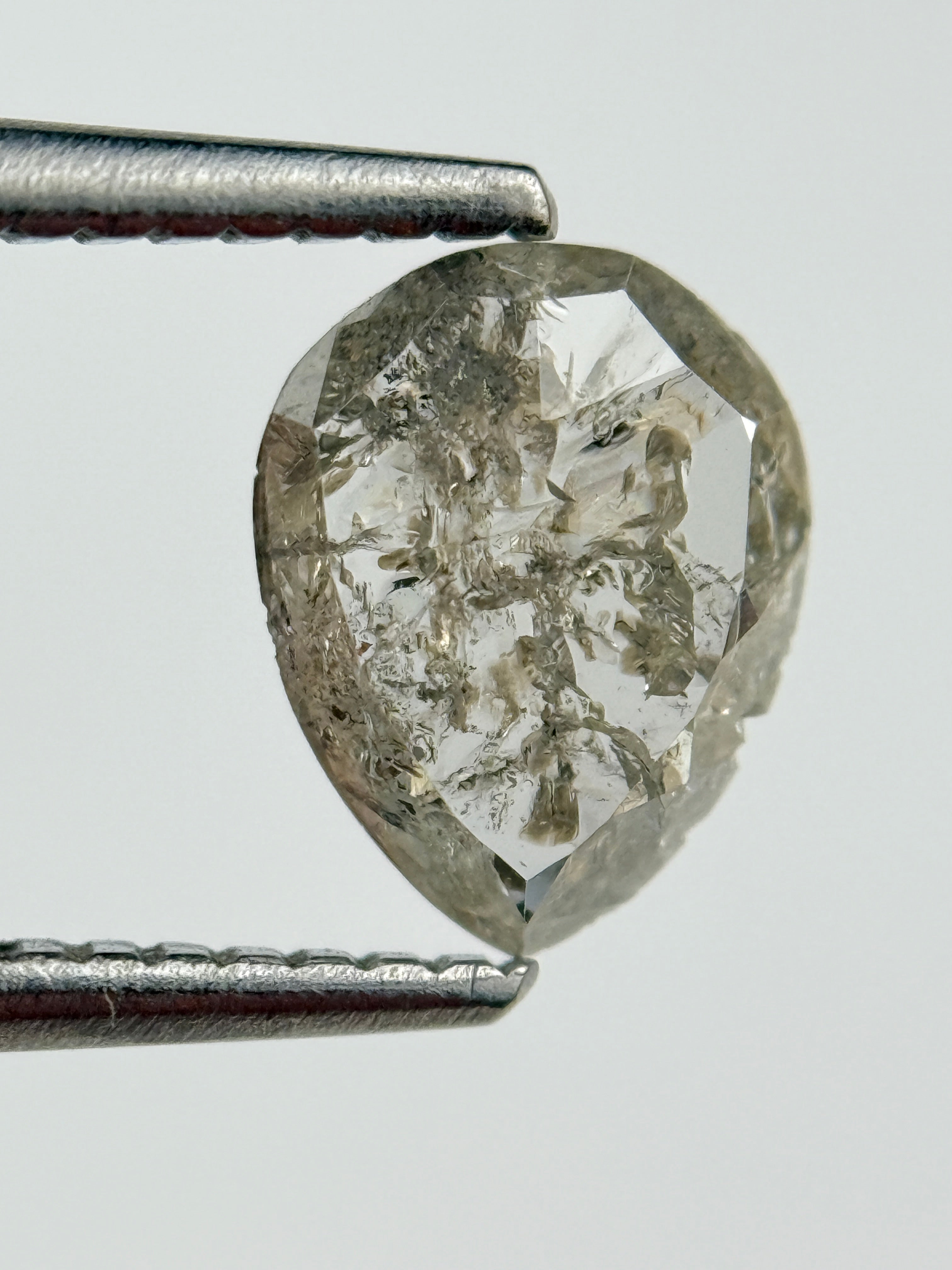 0.63 Ct Pear Rose Cut Grey Natural Salt and Pepper Diamond