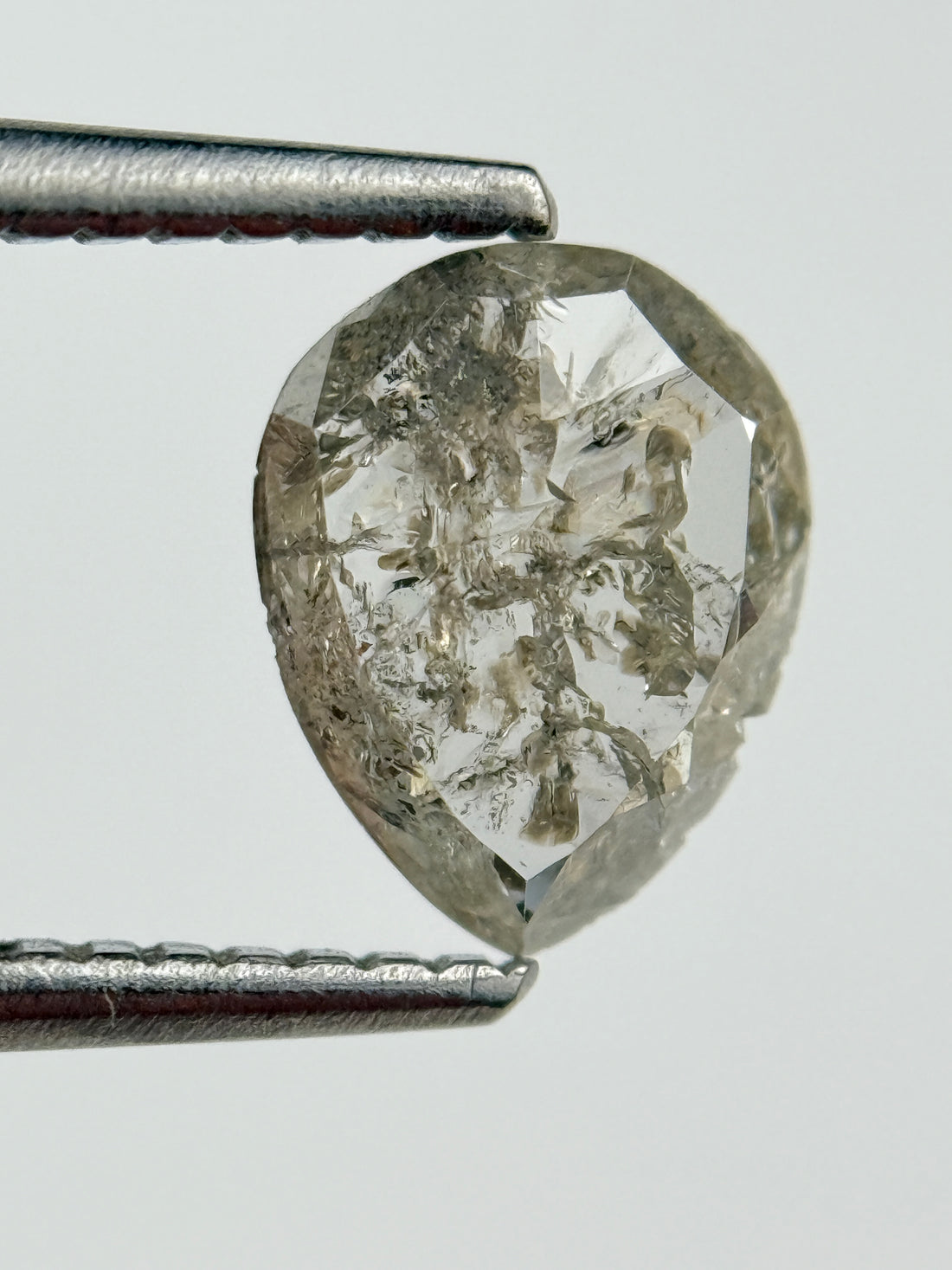 0.63 Ct Pear Rose Cut Grey Natural Salt and Pepper Diamond