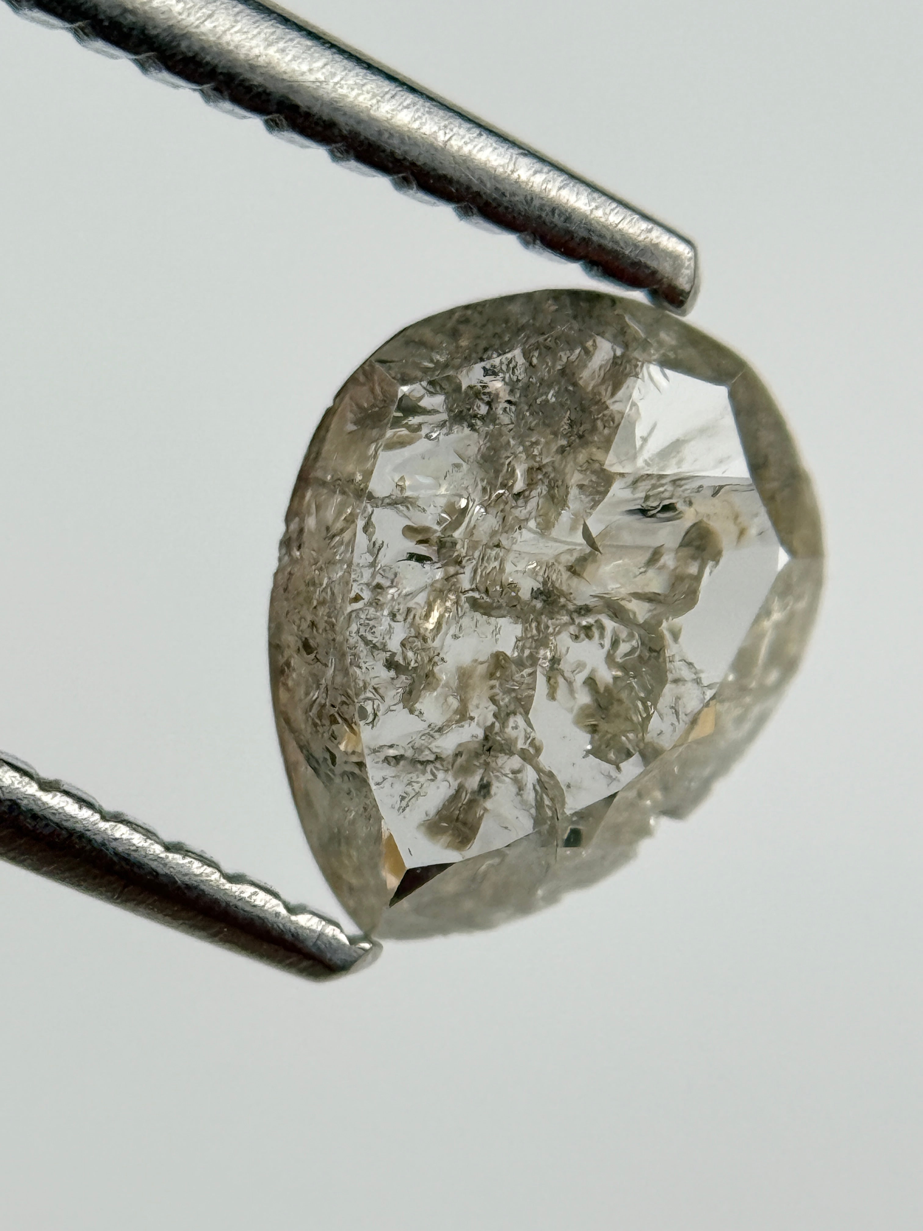 0.63 Ct Pear Rose Cut Grey Natural Salt and Pepper Diamond