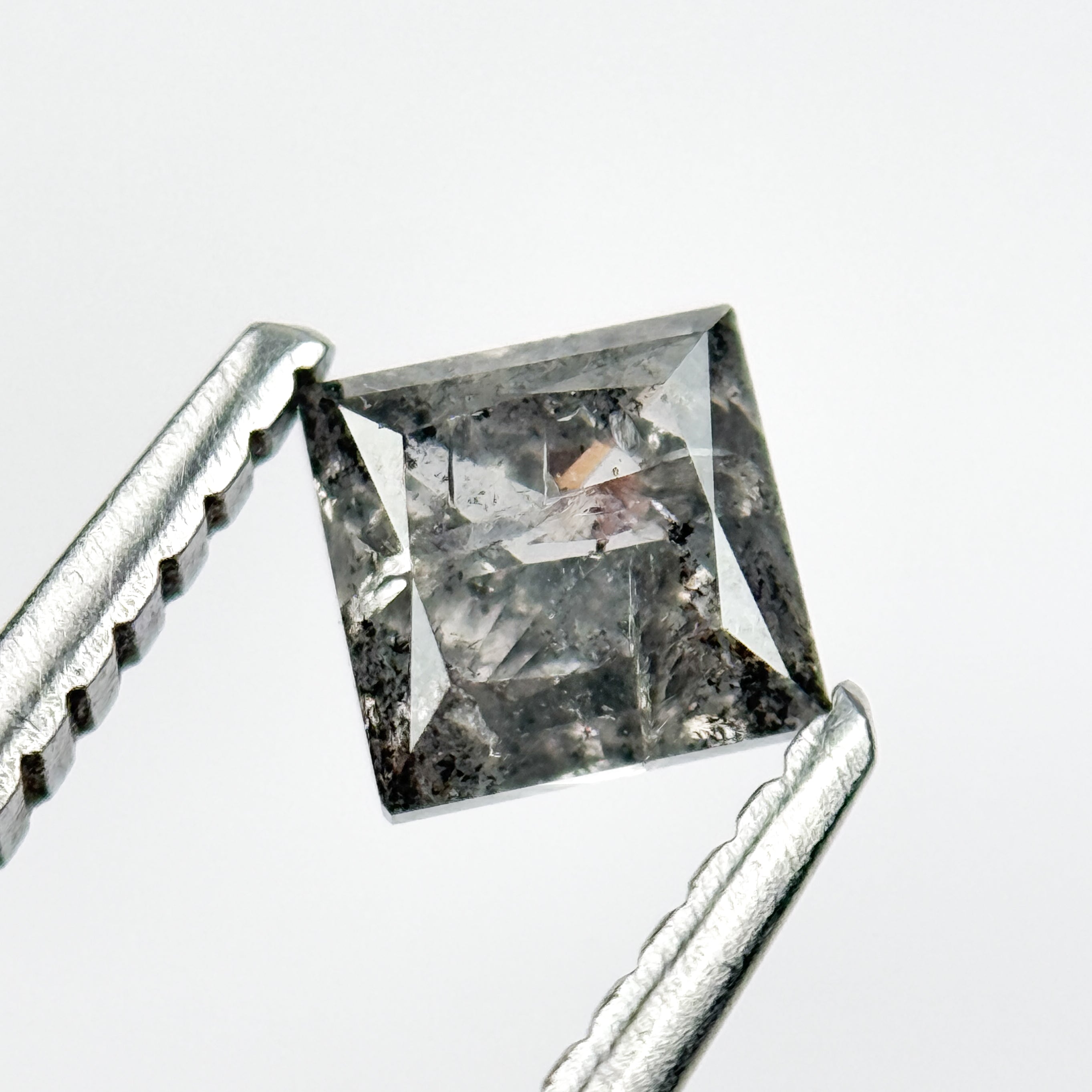 0.58 Ct Princess Rose Cut Grey Natural Salt and Pepper Diamond