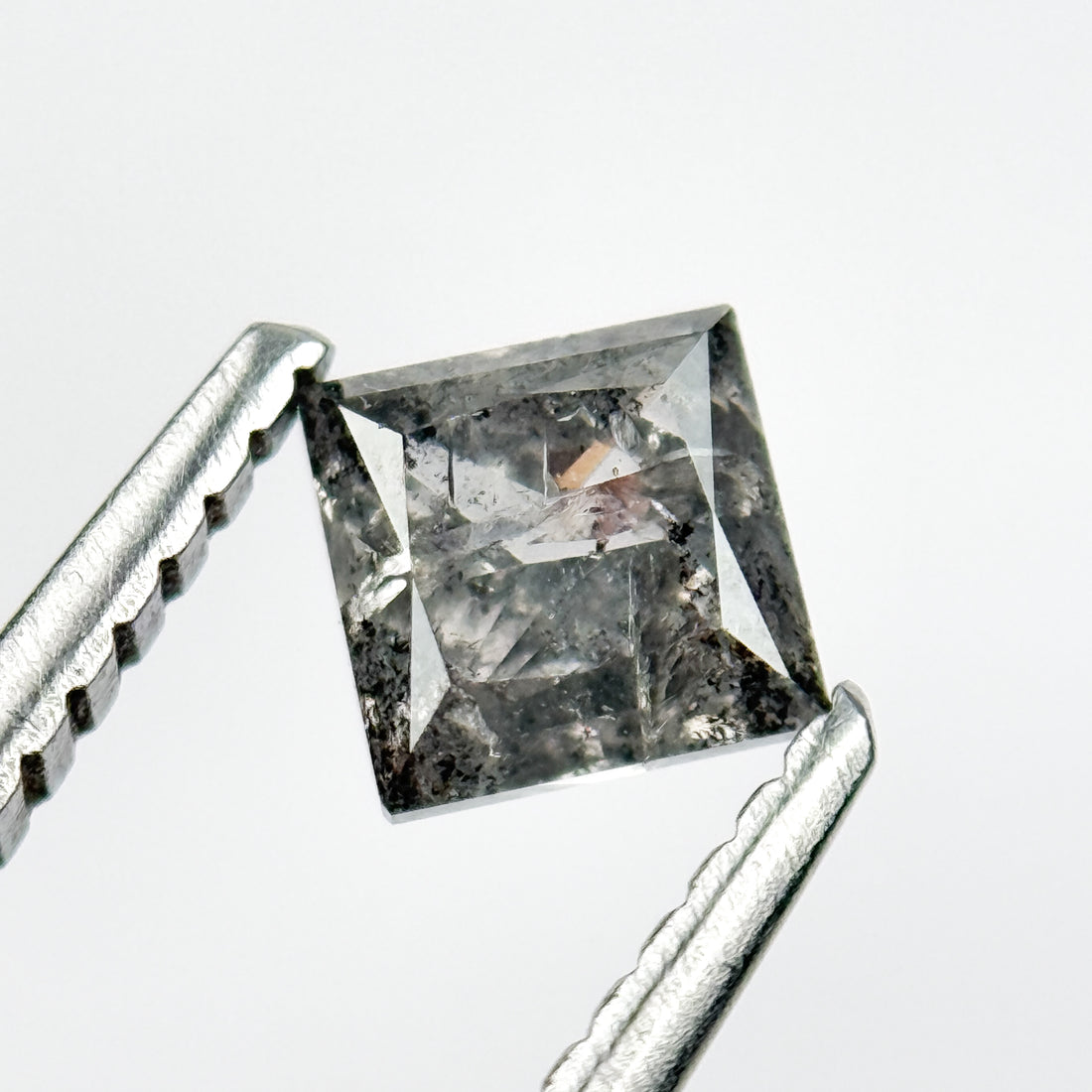 0.58 Ct Princess Rose Cut Grey Natural Salt and Pepper Diamond