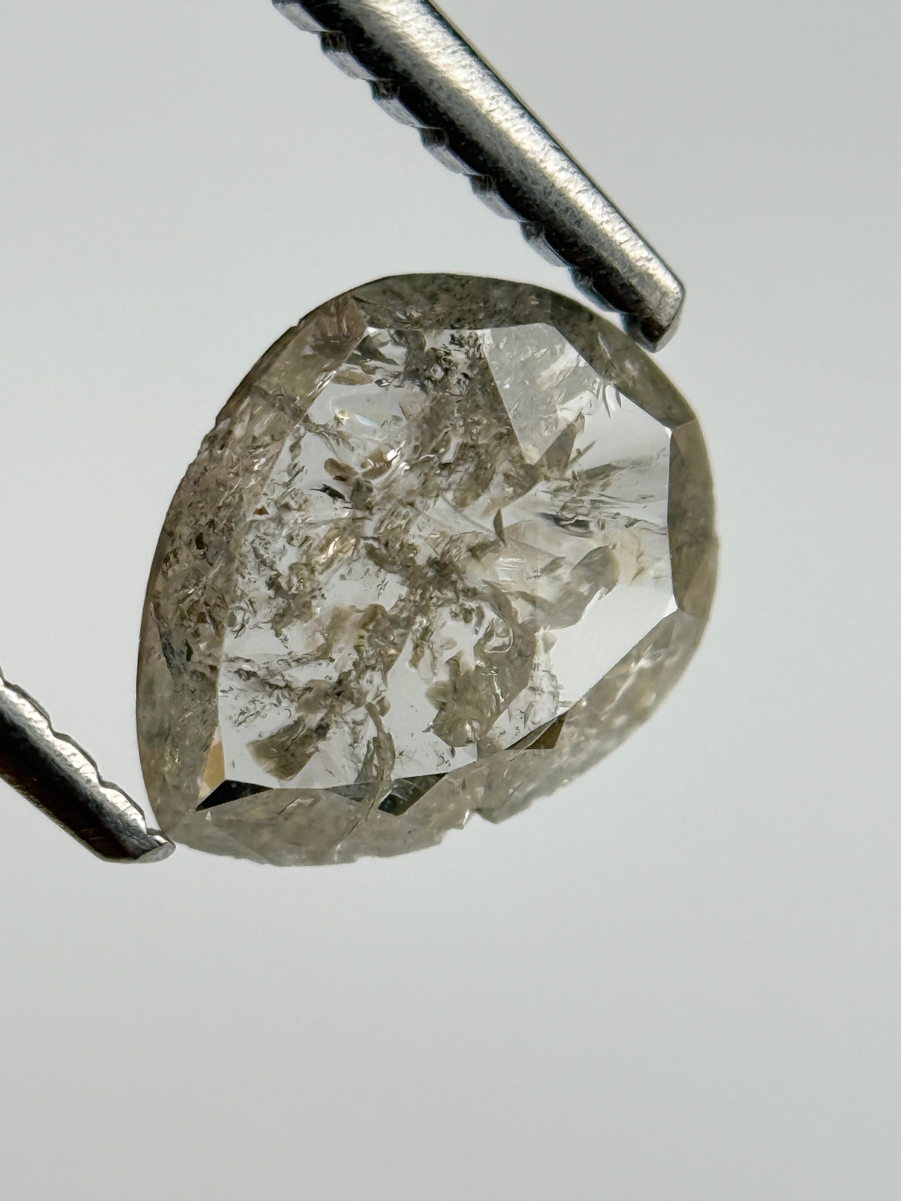 0.63 Ct Pear Rose Cut Grey Natural Salt and Pepper Diamond