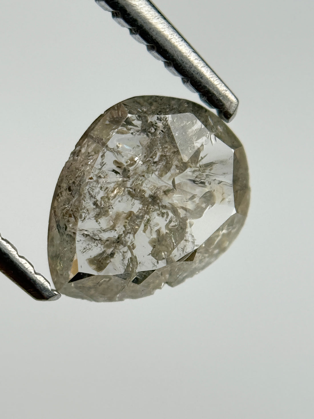 0.63 Ct Pear Rose Cut Grey Natural Salt and Pepper Diamond