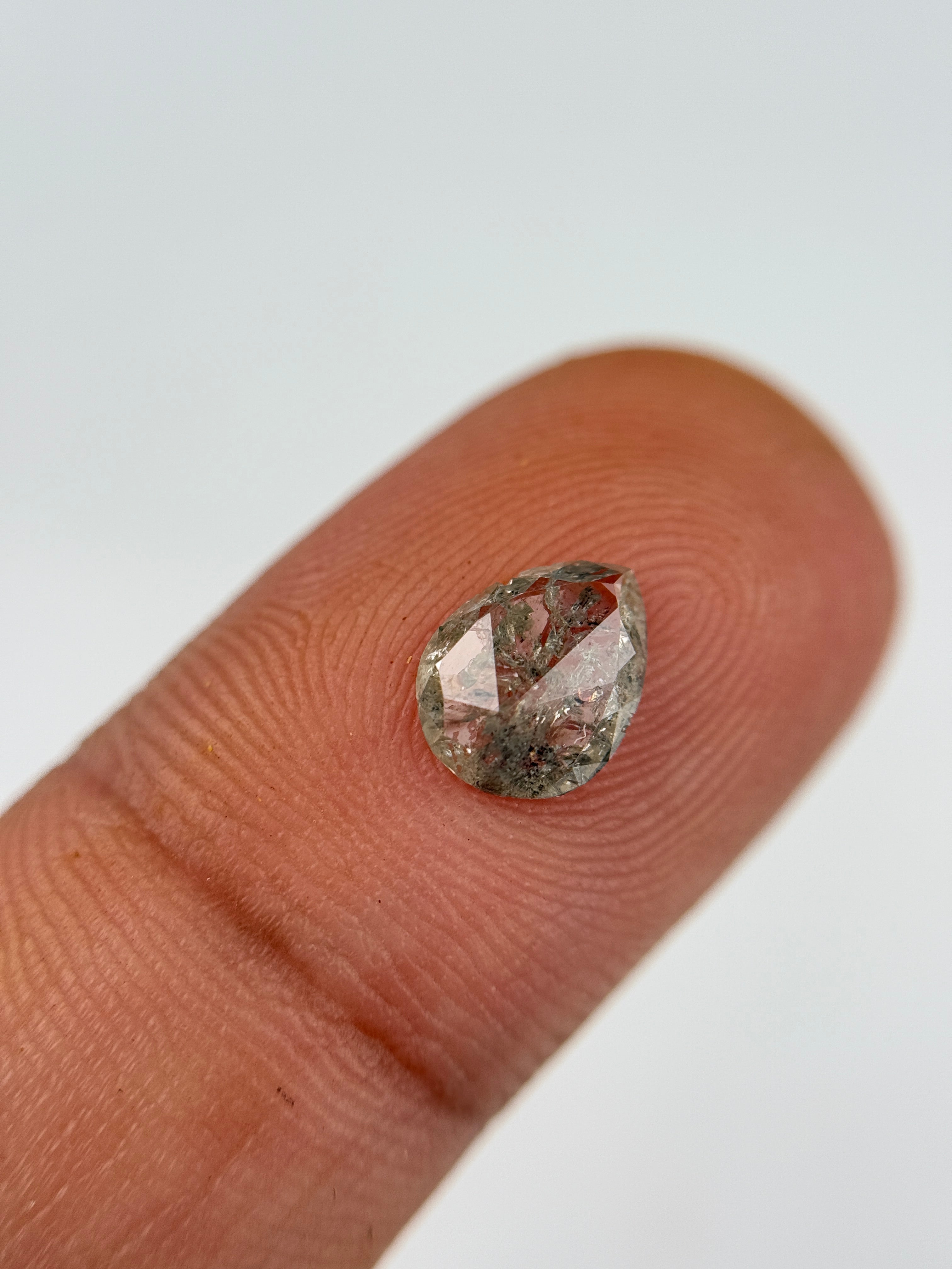 0.63 Ct Pear Rose Cut Grey Natural Salt and Pepper Diamond