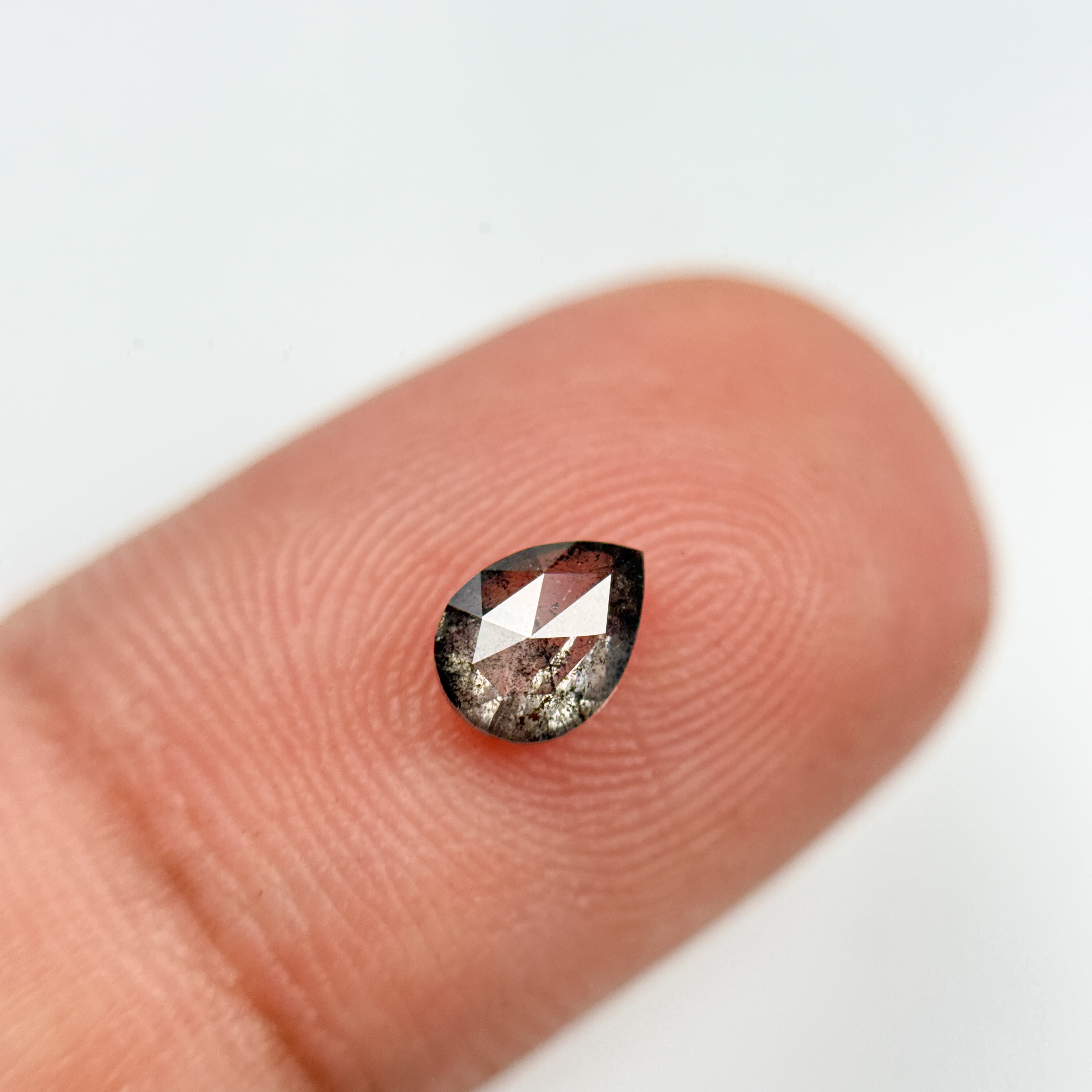 0.56 Ct Pear Rose Cut Grey Natural Salt and Pepper Diamond