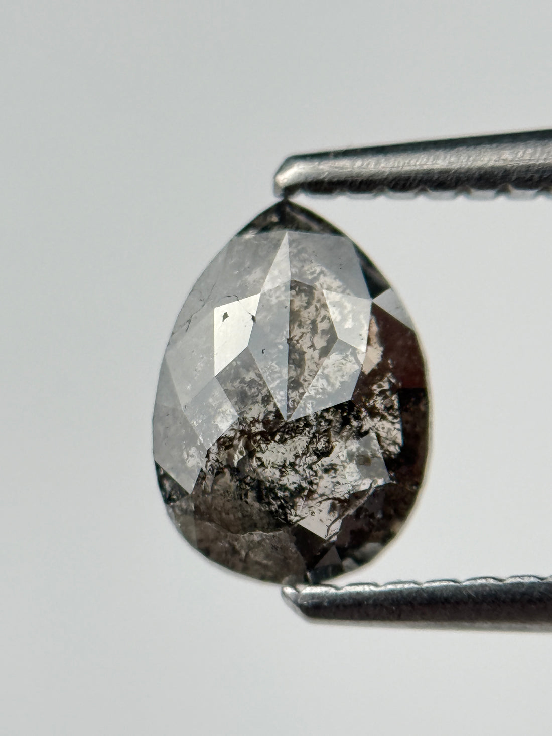 0.87 Ct Pear Rose Cut Black Natural Salt and Pepper Diamond