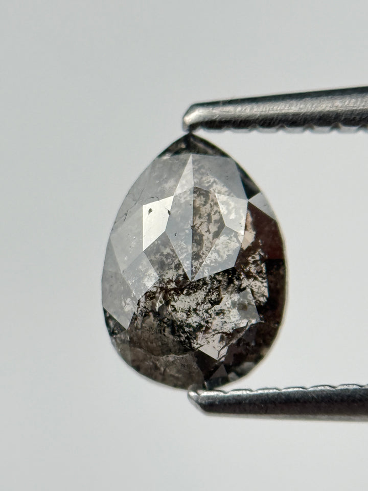 0.87 Ct Pear Rose Cut Black Natural Salt and Pepper Diamond
