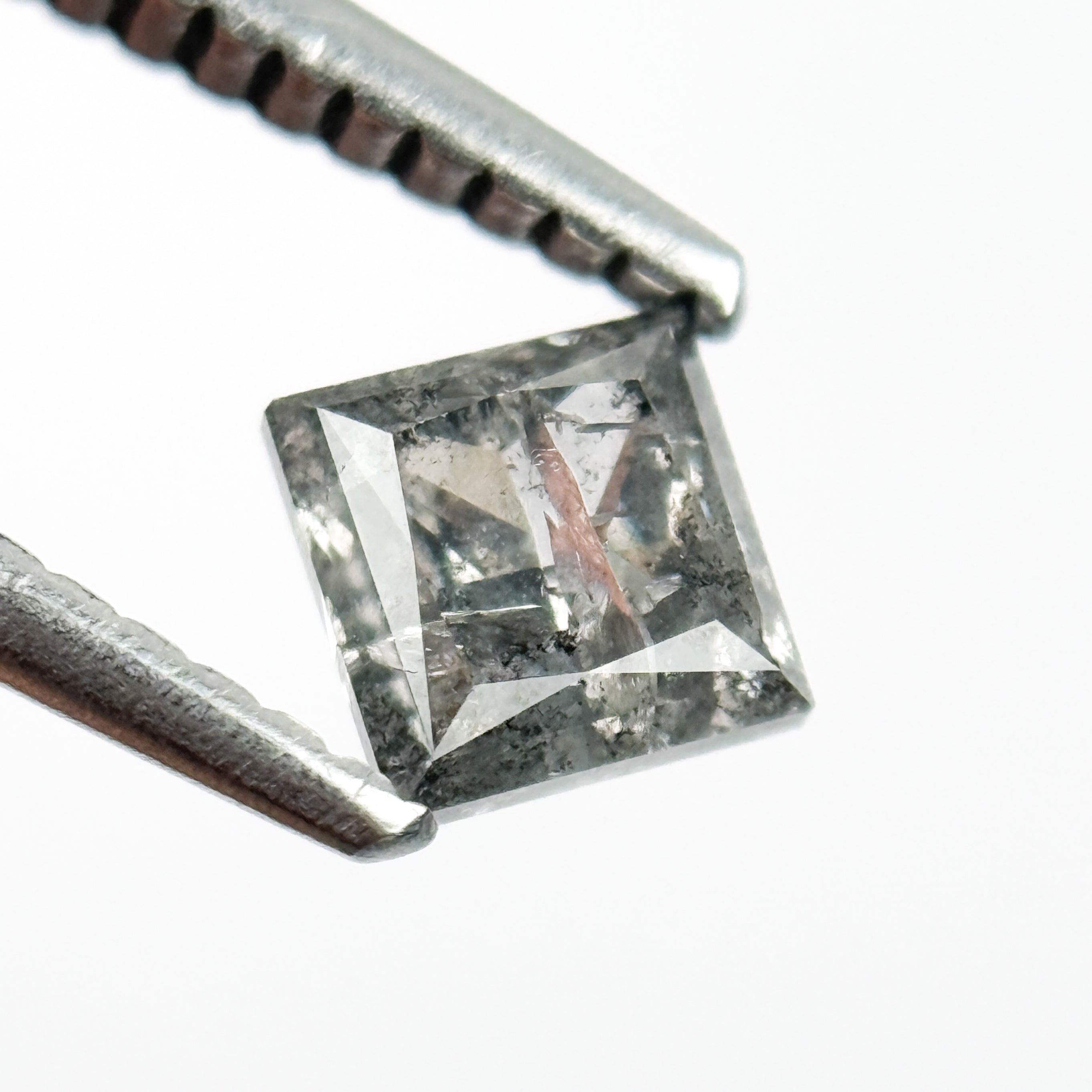 0.58 Ct Princess Rose Cut Grey Natural Salt and Pepper Diamond