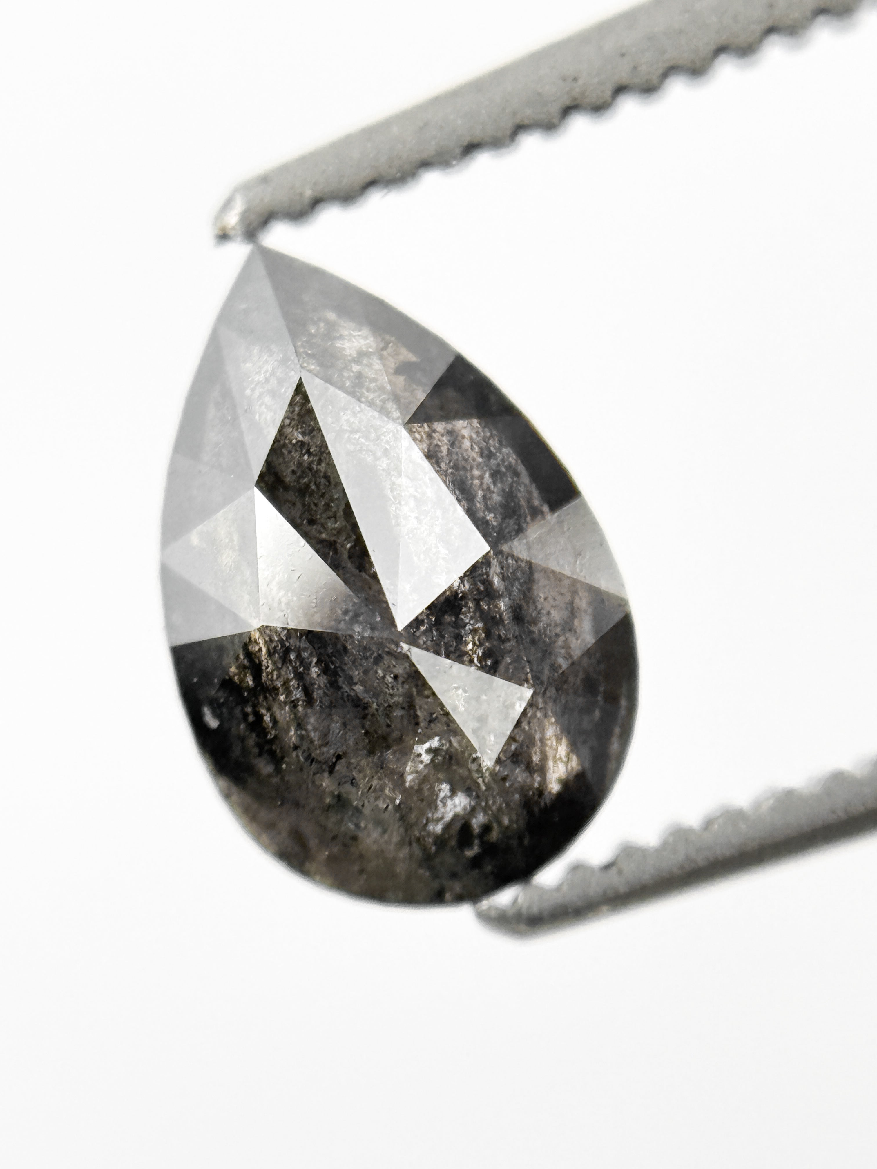 1.05 Ct Pear Rose Cut Grey Natural Salt and Pepper Diamond