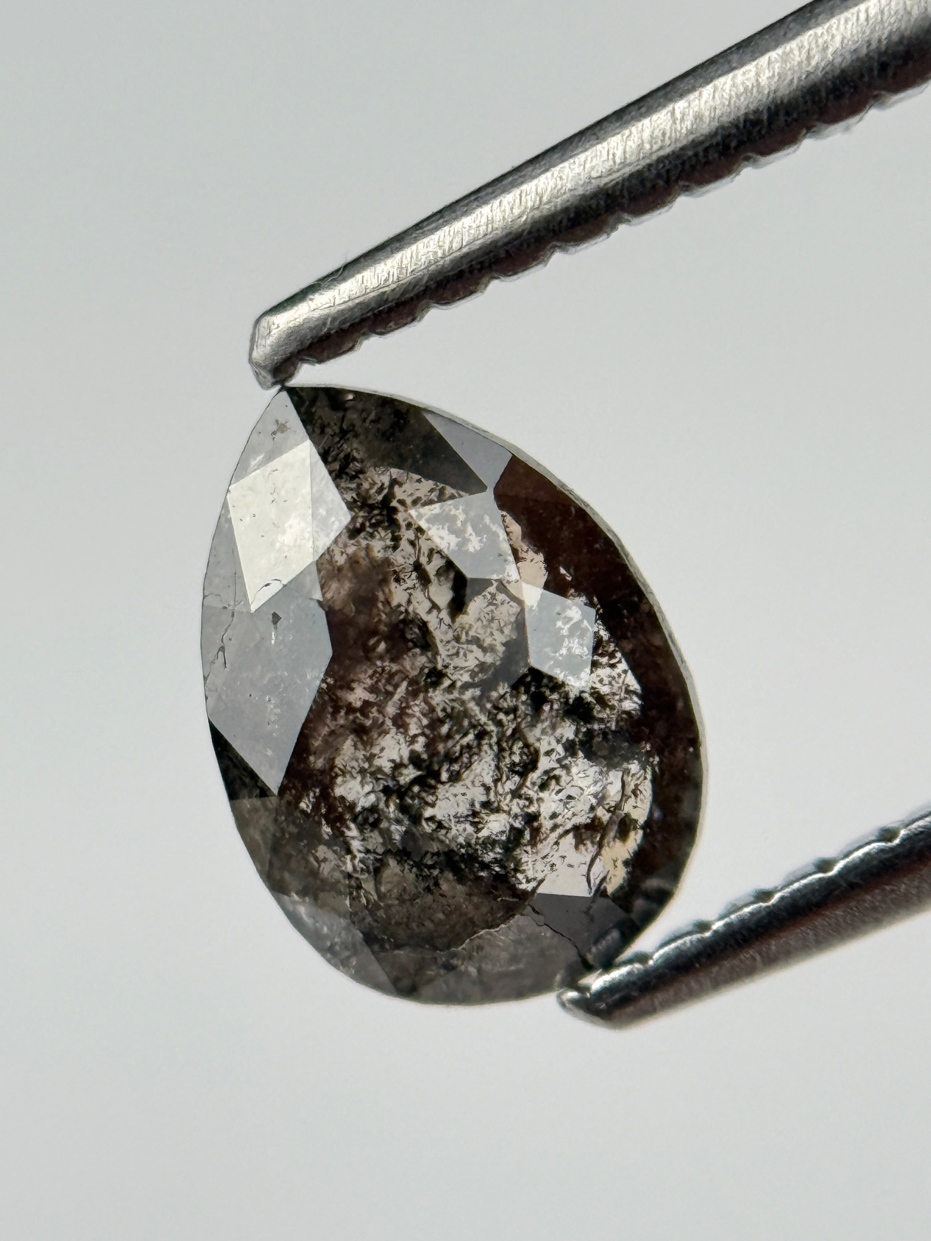 0.87 Ct Pear Rose Cut Black Natural Salt and Pepper Diamond