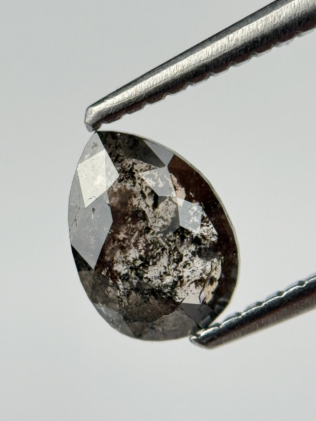0.87 Ct Pear Rose Cut Black Natural Salt and Pepper Diamond