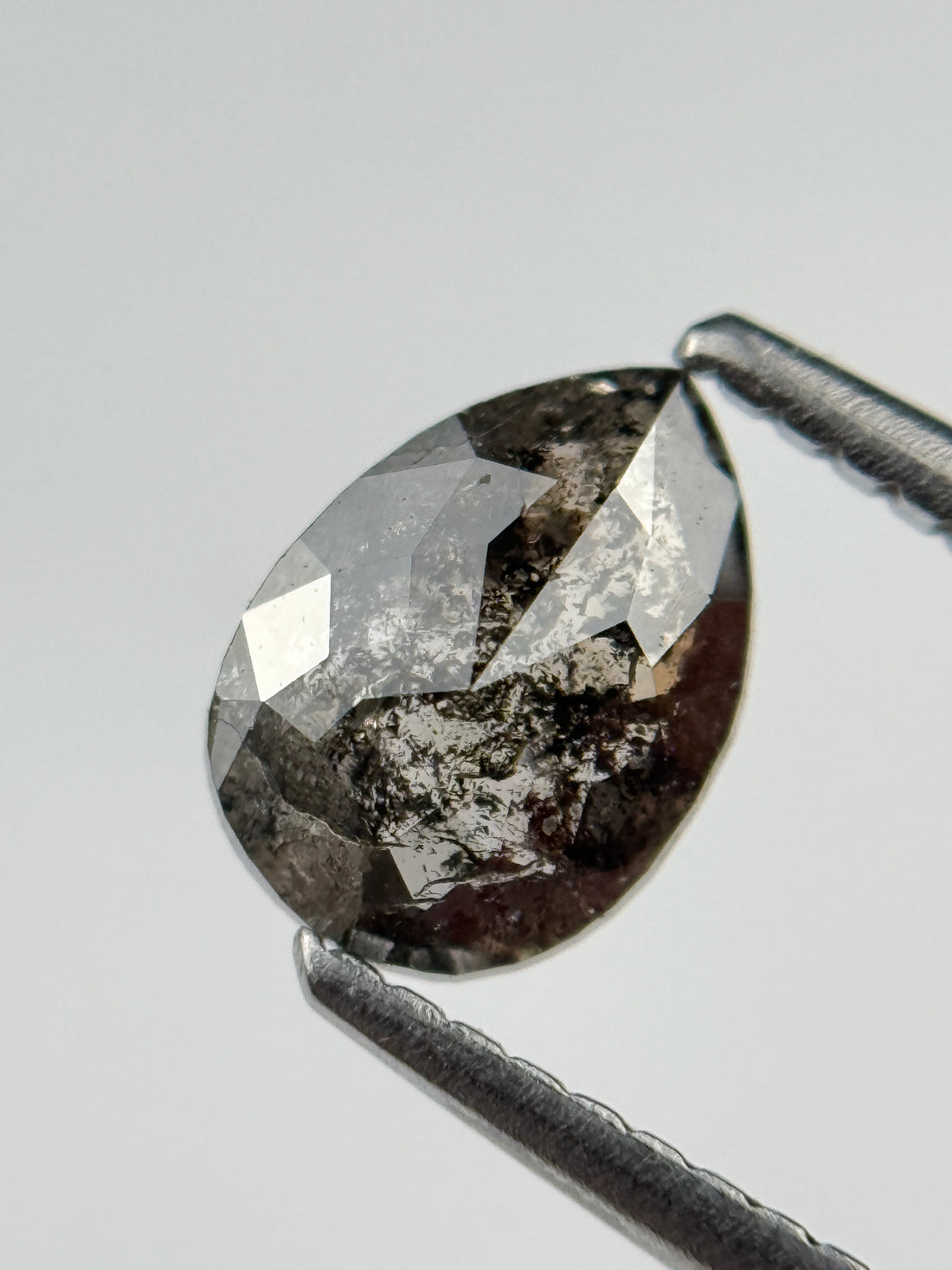0.87 Ct Pear Rose Cut Black Natural Salt and Pepper Diamond