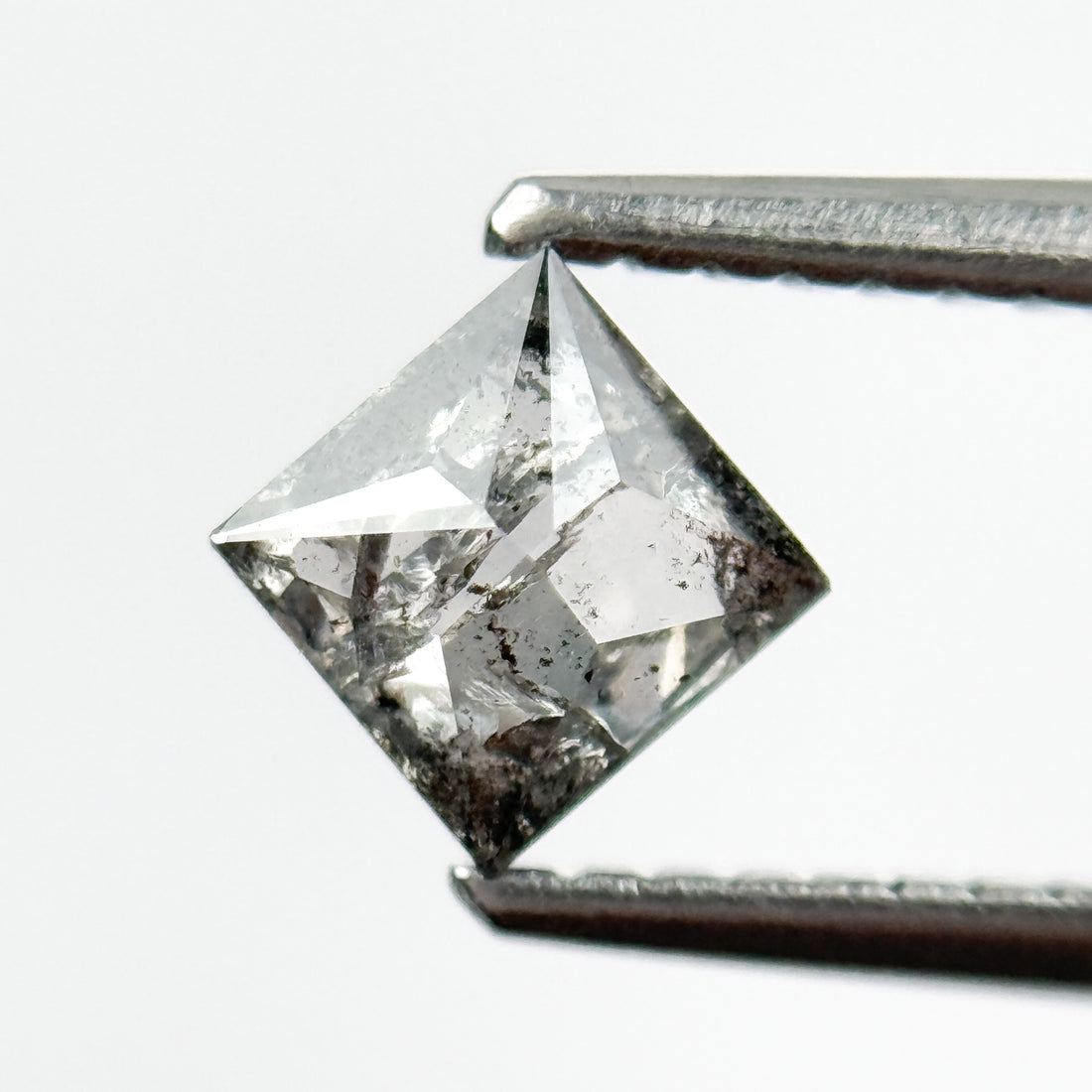 0.58 Ct Princess Rose Cut Grey Natural Salt and Pepper Diamond