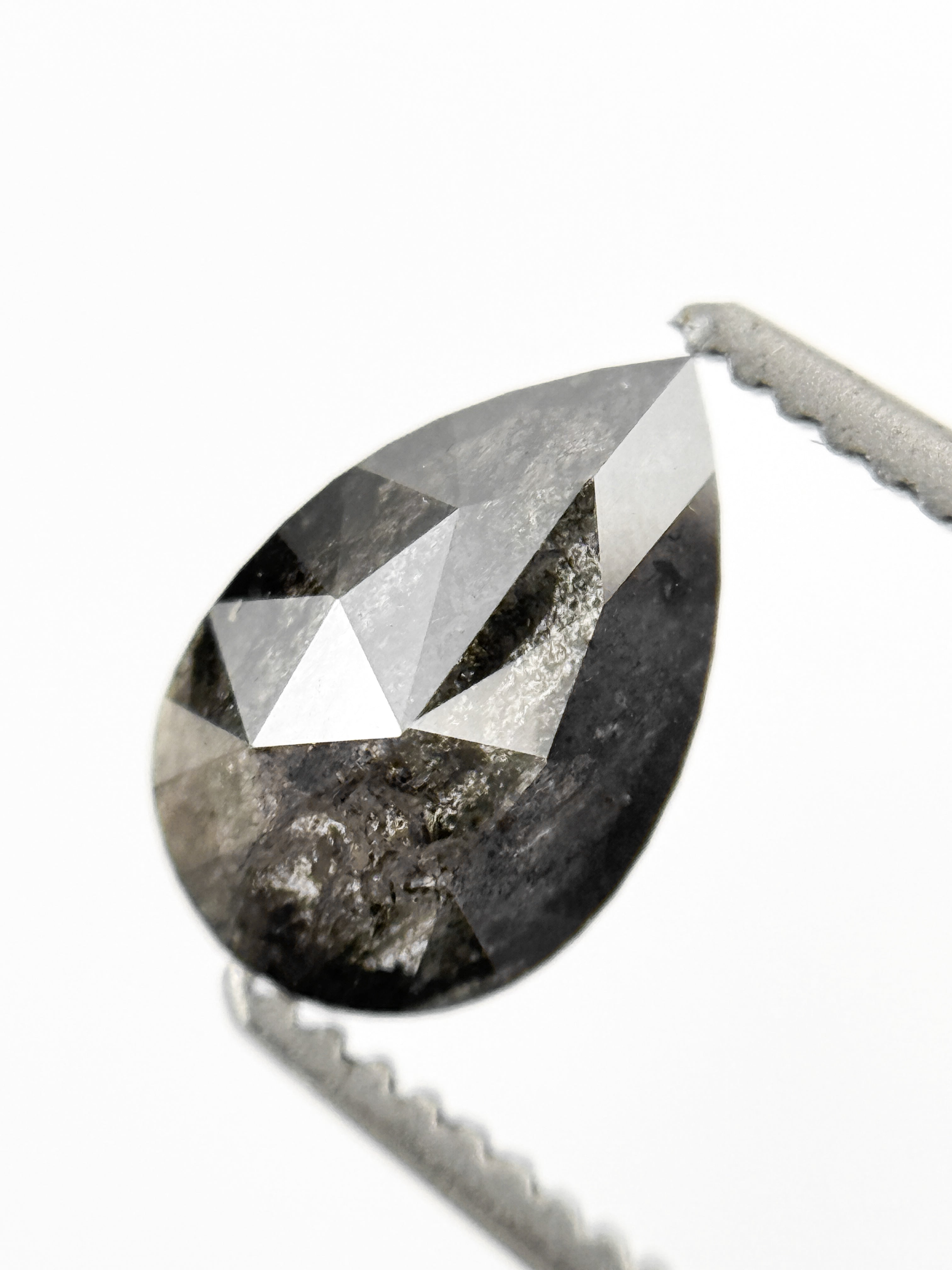 1.05 Ct Pear Rose Cut Grey Natural Salt and Pepper Diamond