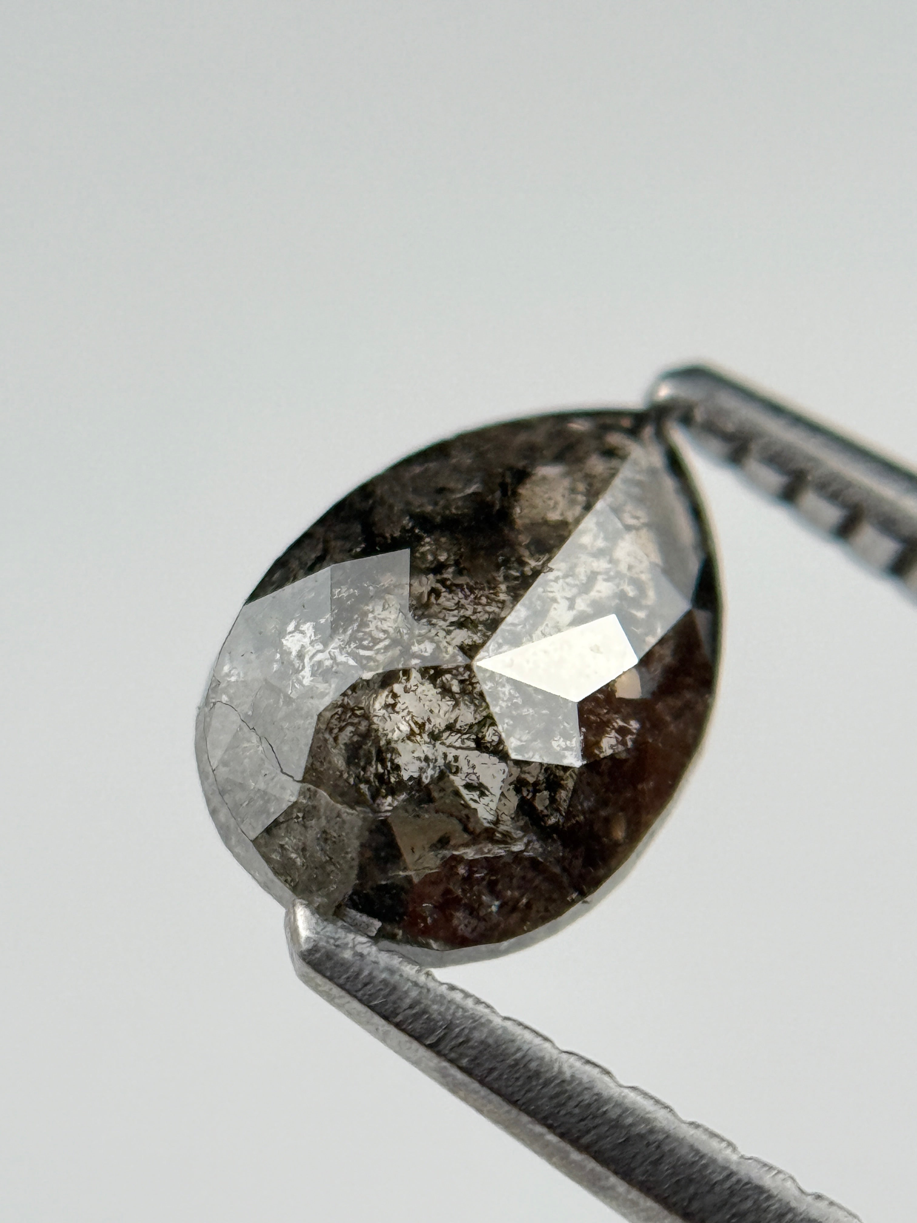 0.87 Ct Pear Rose Cut Black Natural Salt and Pepper Diamond