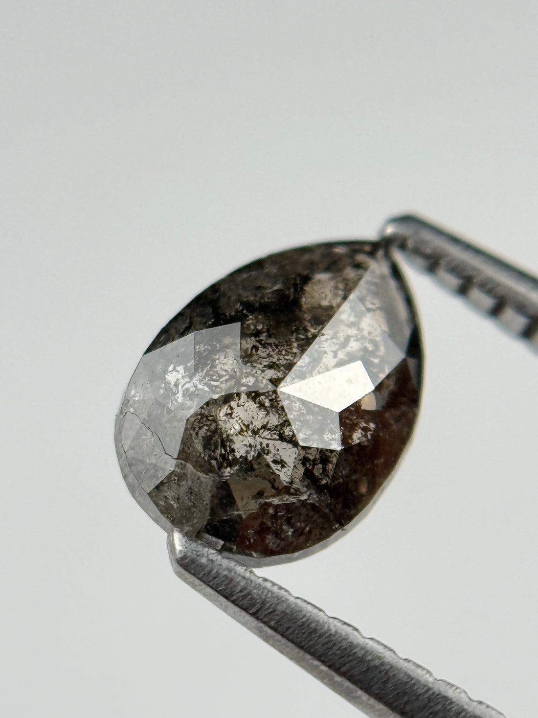 0.87 Ct Pear Rose Cut Black Natural Salt and Pepper Diamond