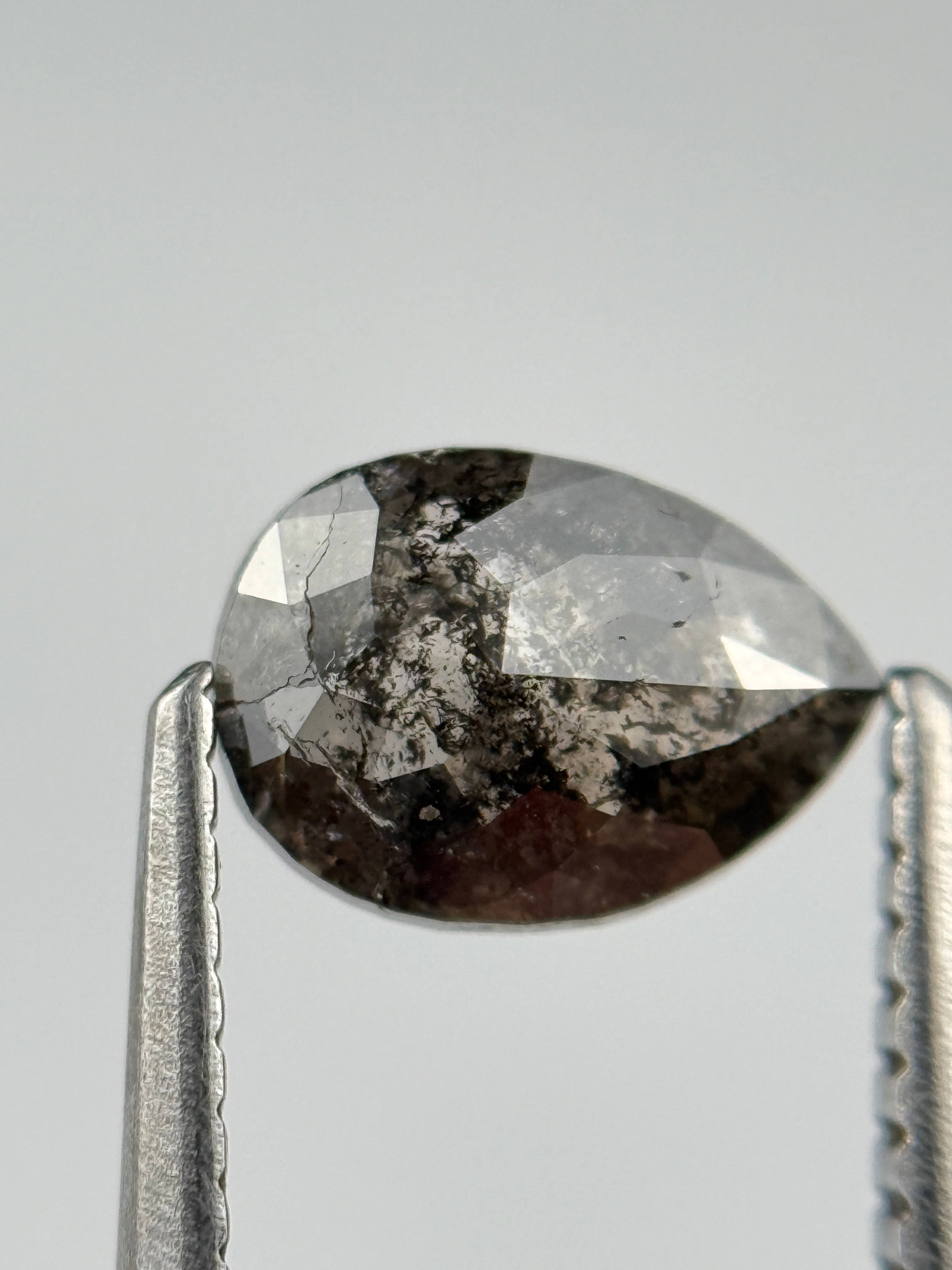 0.87 Ct Pear Rose Cut Black Natural Salt and Pepper Diamond