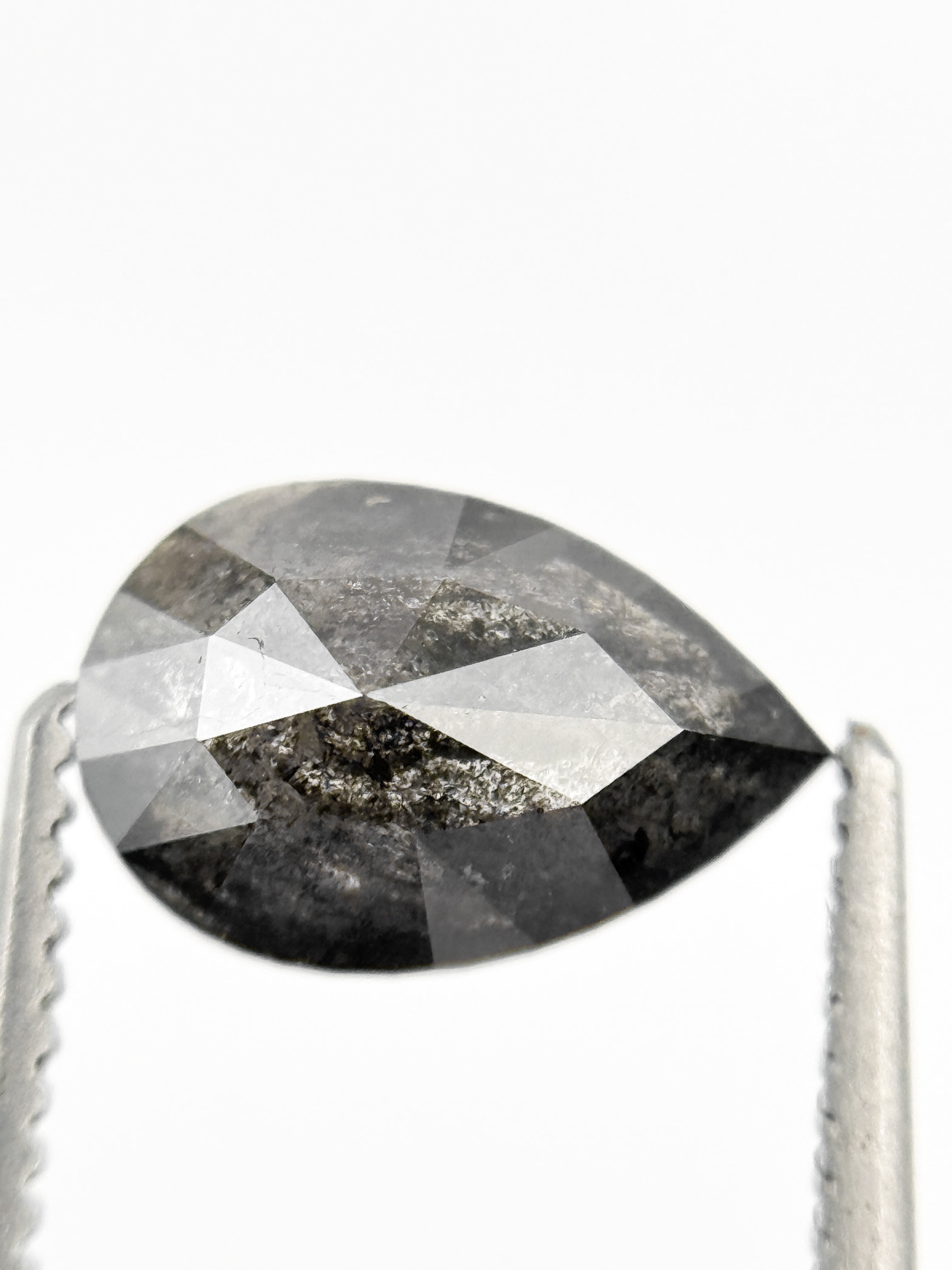 1.05 Ct Pear Rose Cut Grey Natural Salt and Pepper Diamond