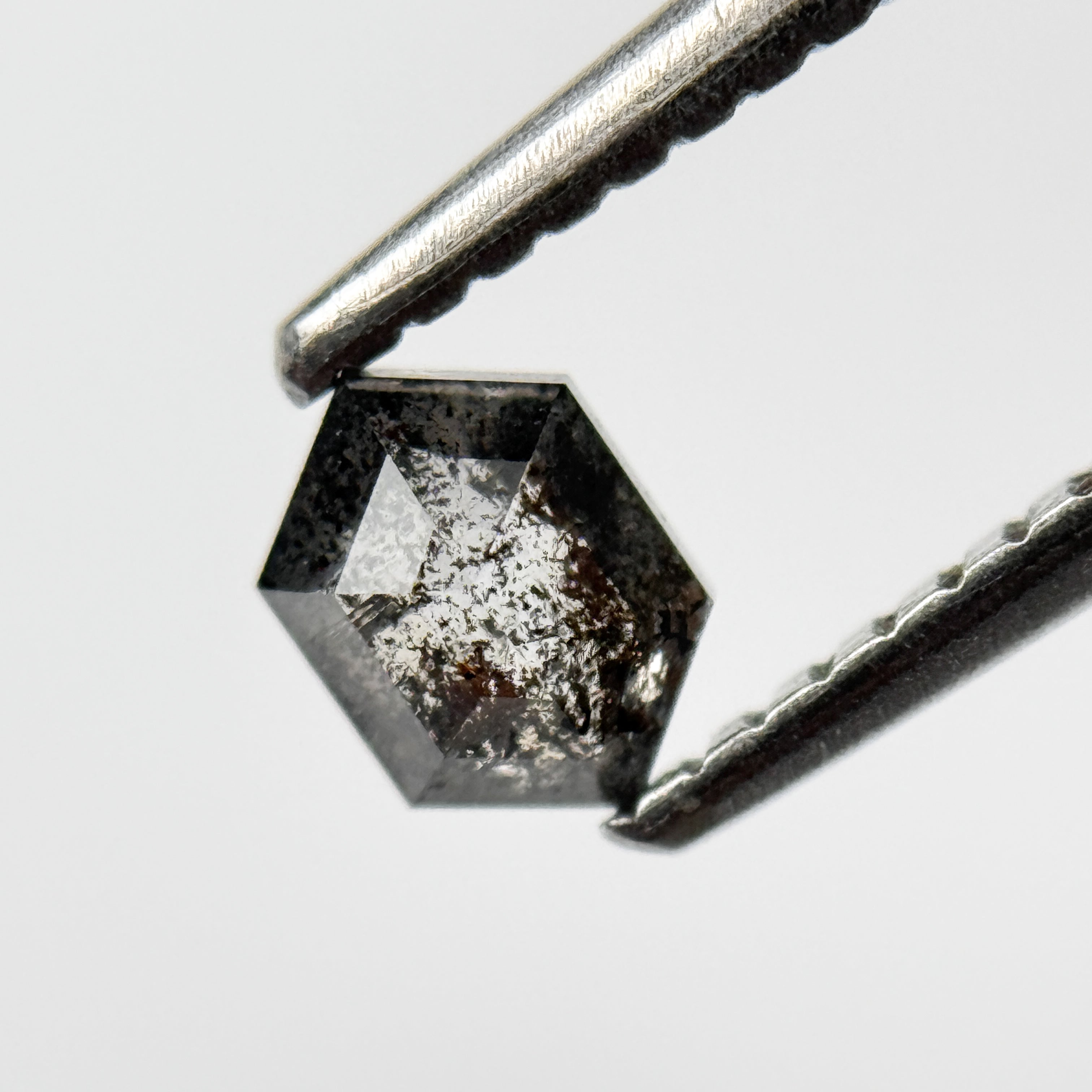 0.39 Ct Hexagon Rose Cut Grey Natural Salt and Pepper Diamond