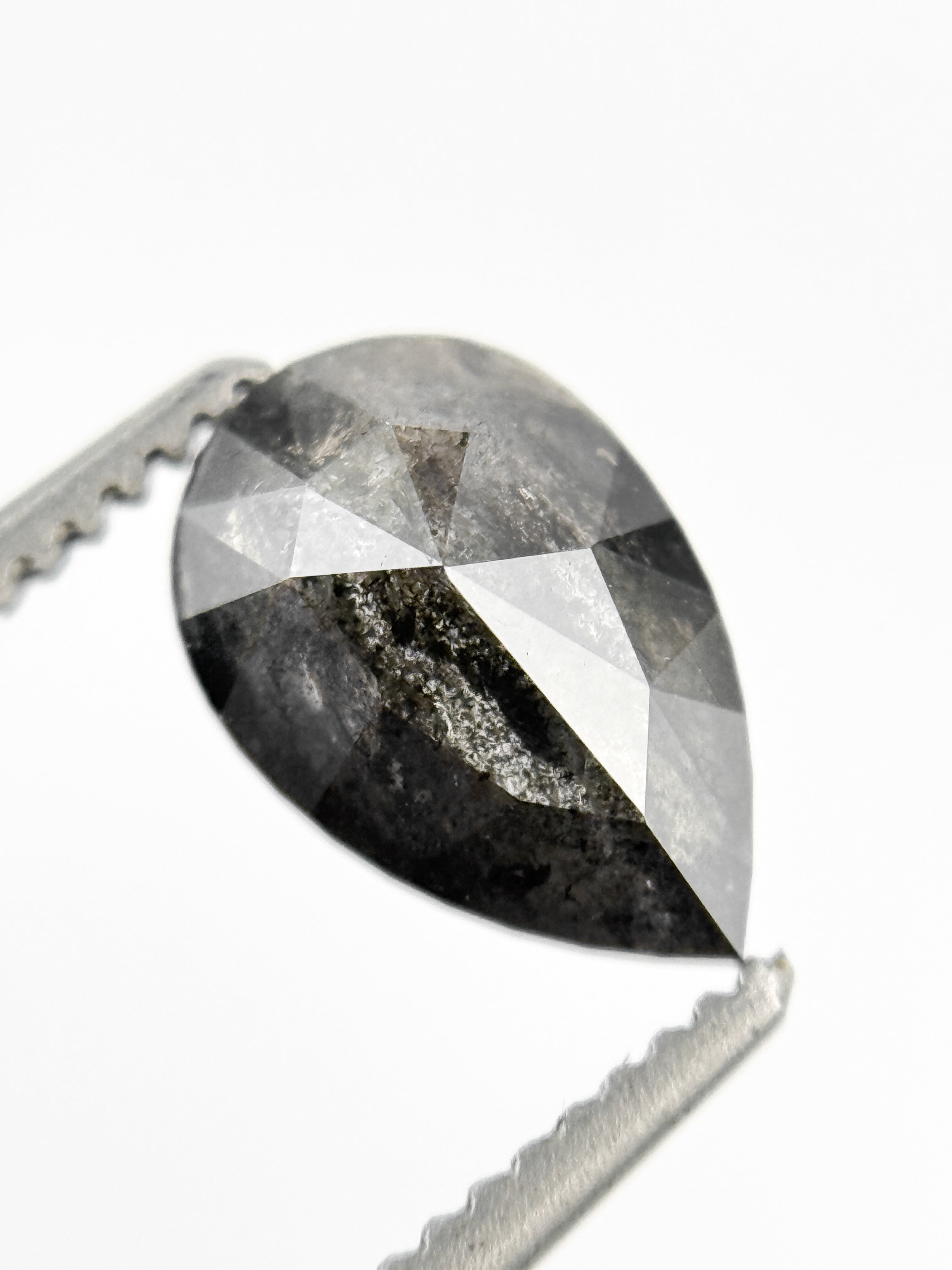 1.05 Ct Pear Rose Cut Grey Natural Salt and Pepper Diamond