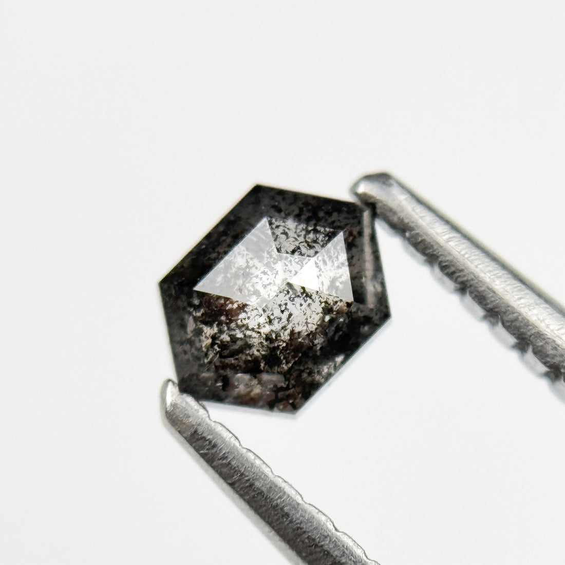 0.39 Ct Hexagon Rose Cut Grey Natural Salt and Pepper Diamond