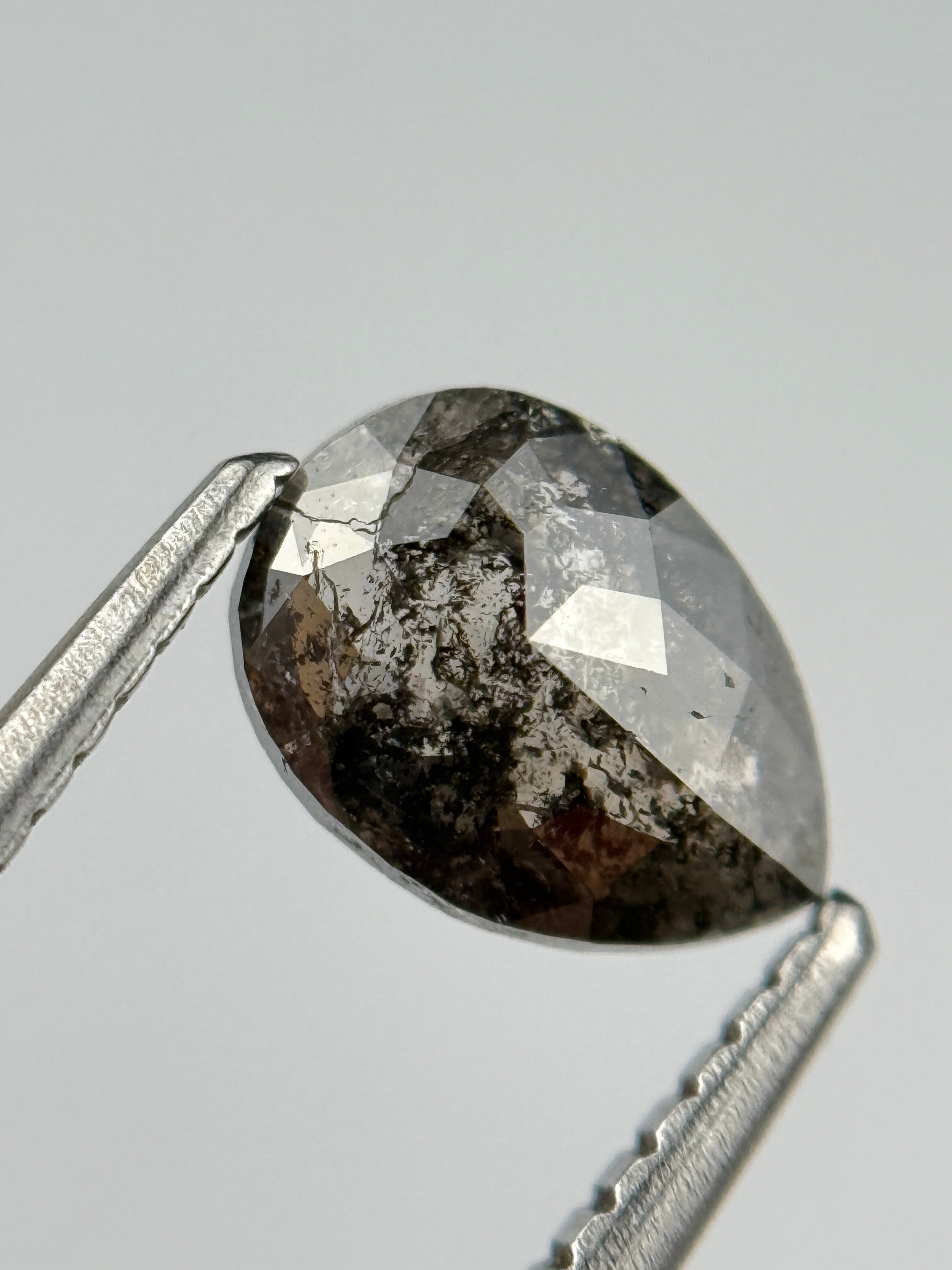0.87 Ct Pear Rose Cut Black Natural Salt and Pepper Diamond