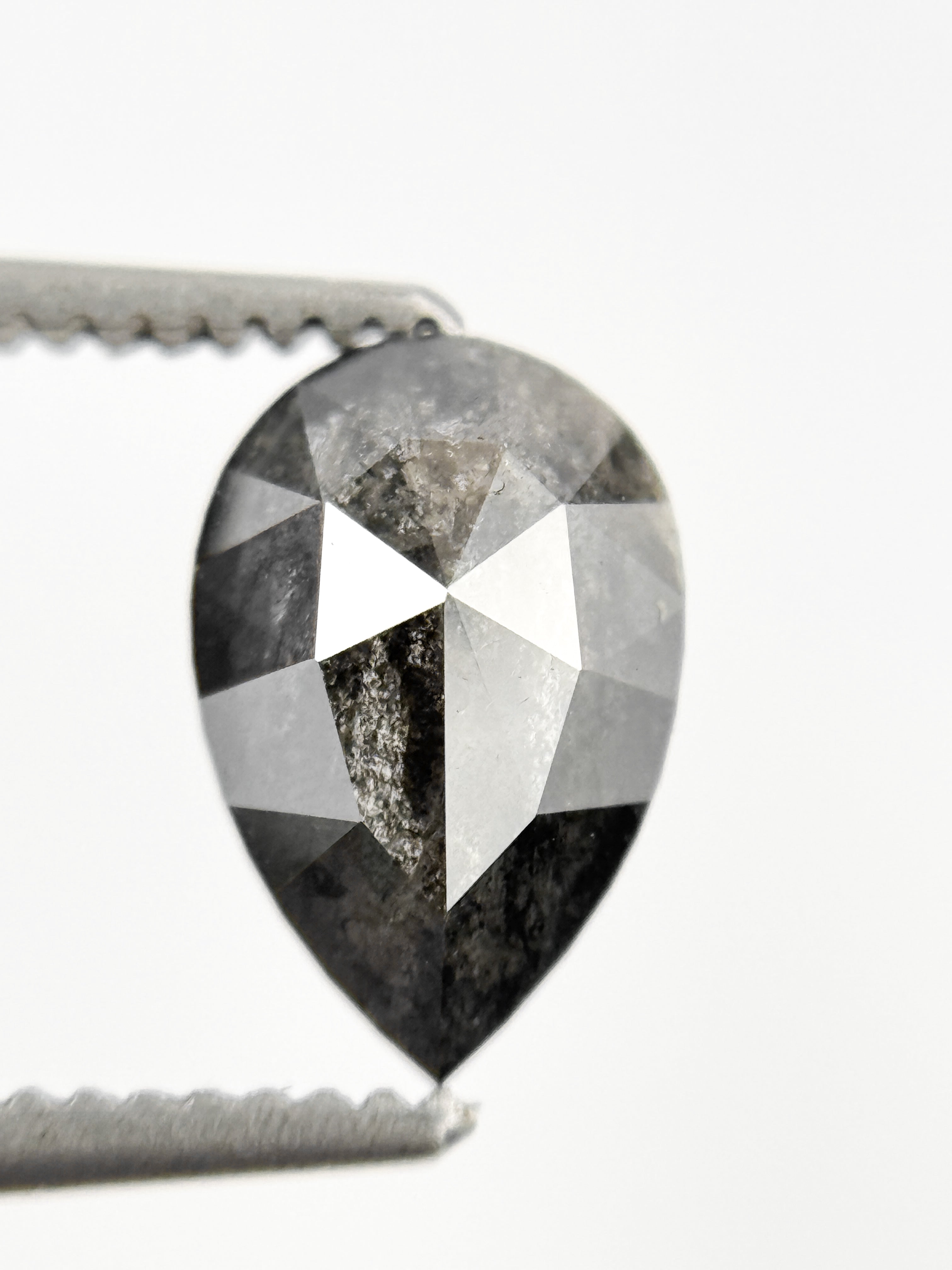 1.05 Ct Pear Rose Cut Grey Natural Salt and Pepper Diamond